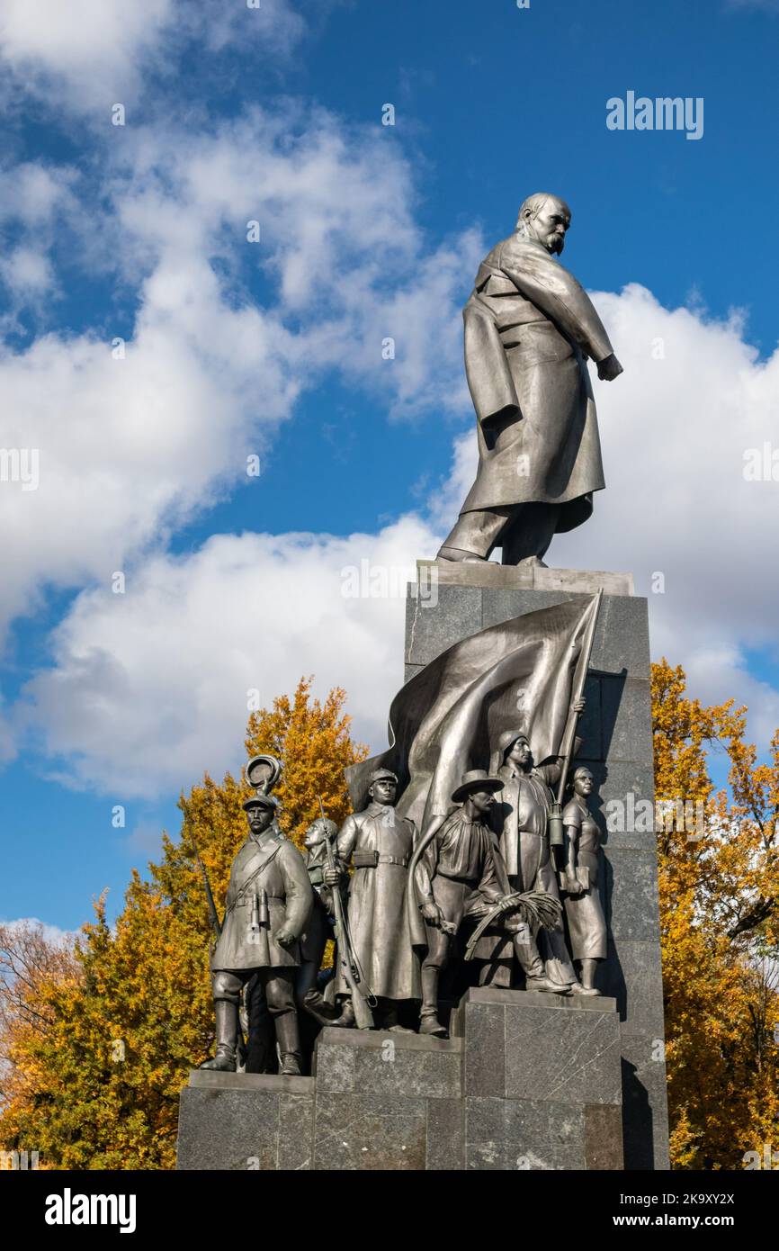 Taras Shevchenko Monument in Ukraine, Kharkiv city center park. Autumn