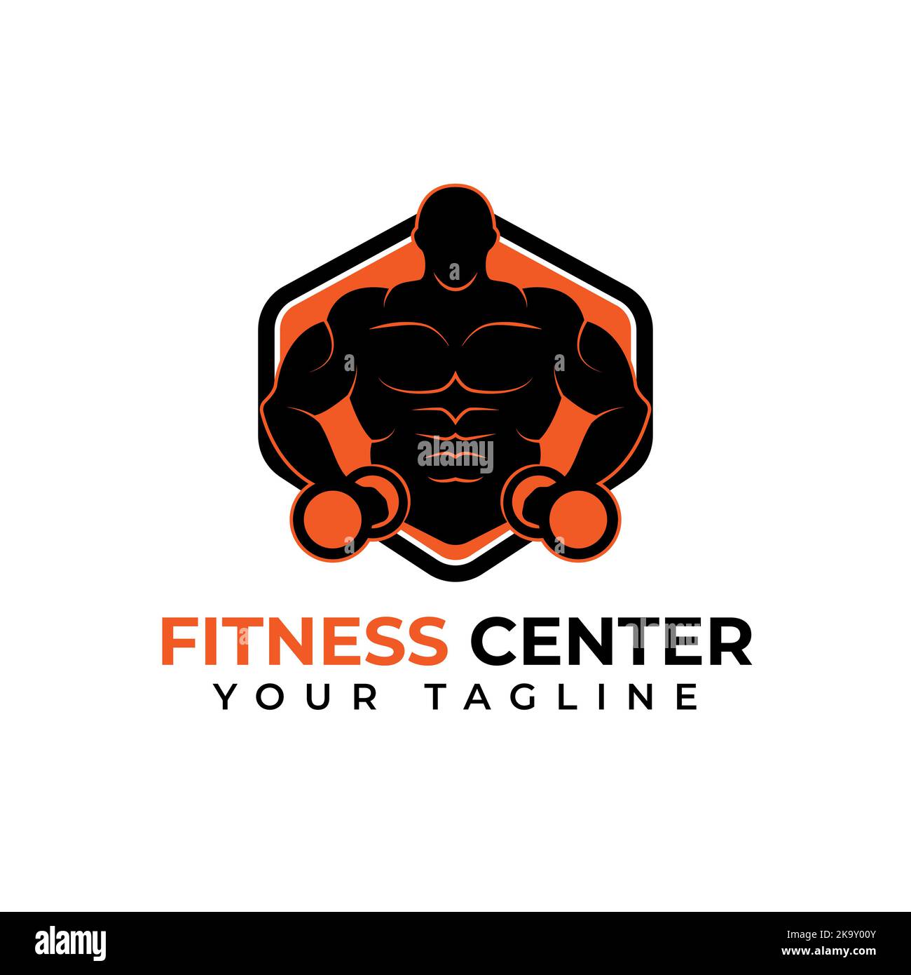 Fitness gym center and body building logo vector design in black and