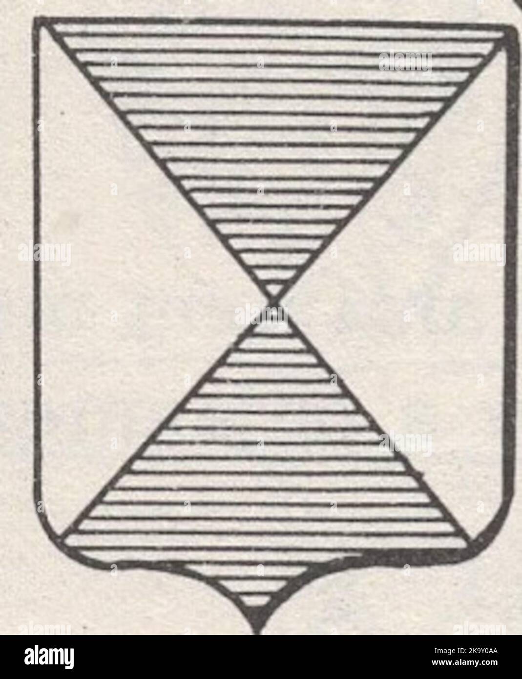 an illustrated collection of engraving techniques, methods and tools from an unknown book. book heraldic / coat of arms section.  coat of arms section. make a coat of arm step by step (build your own ) : the name of the coat of arms shield . Division of the field : Per Saltire Stock Photo