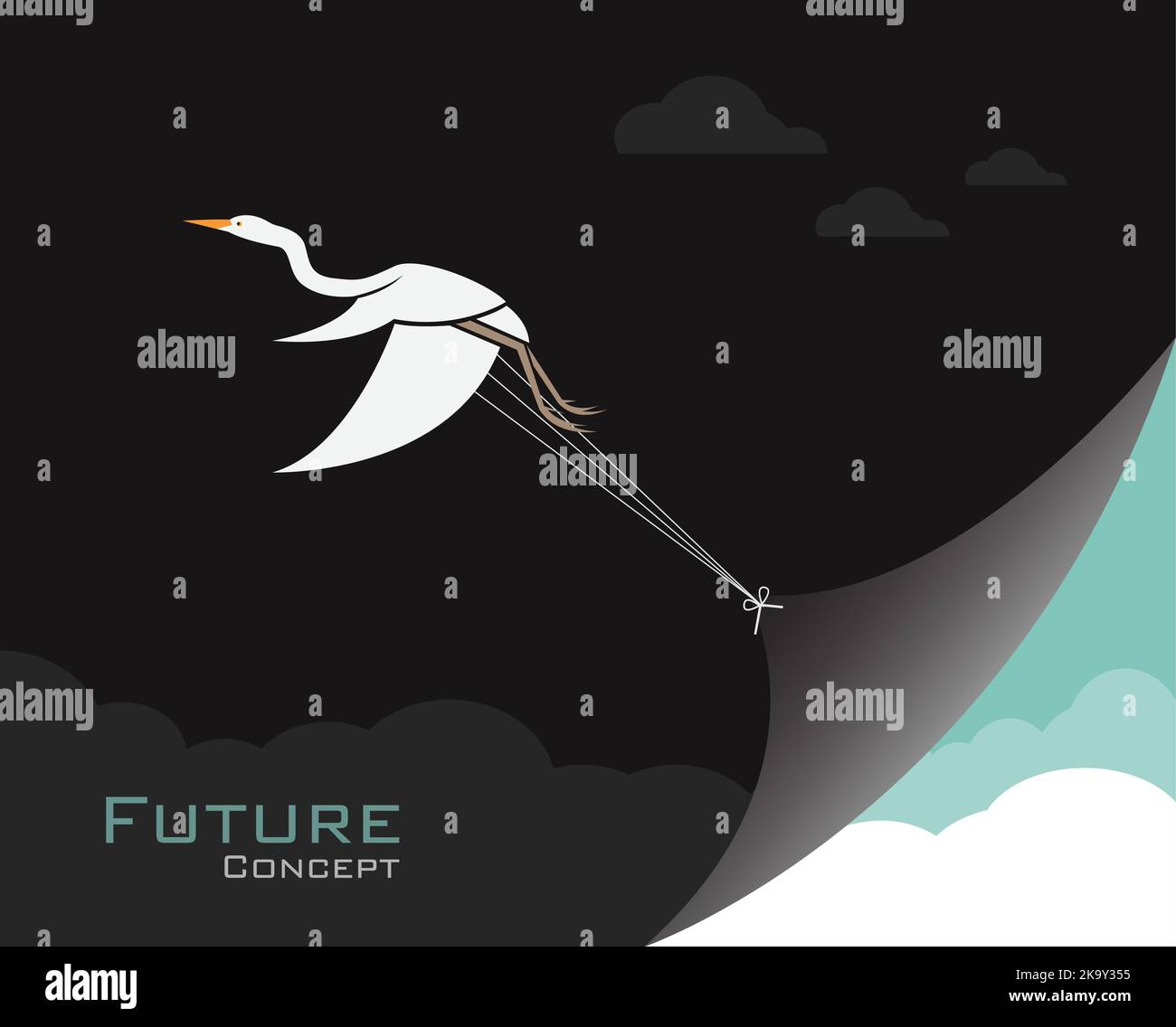 Vector of birds(Egret or Heron) changing reality. Future concept. Animal Concept. Easy editable layered vector illustration. Stock Vector