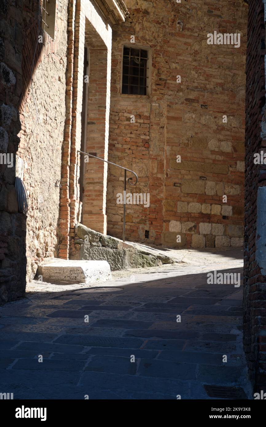 View of the small Italian town of Montepulciano in Tuscany, famous for its wine cellars, photographed at dawn Stock Photo