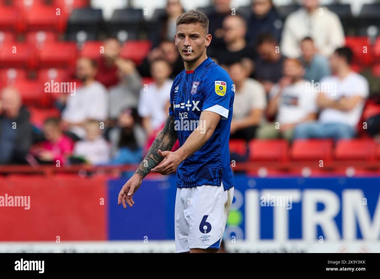 Luke Woolfenden of Ipswich Town during the Sky Bet League 1 match between Charlton Athletic and Ipswich Town at The Valley, London on Saturday 29th October 2022. (Credit: Tom West | MI News) Credit: MI News & Sport /Alamy Live News Stock Photo