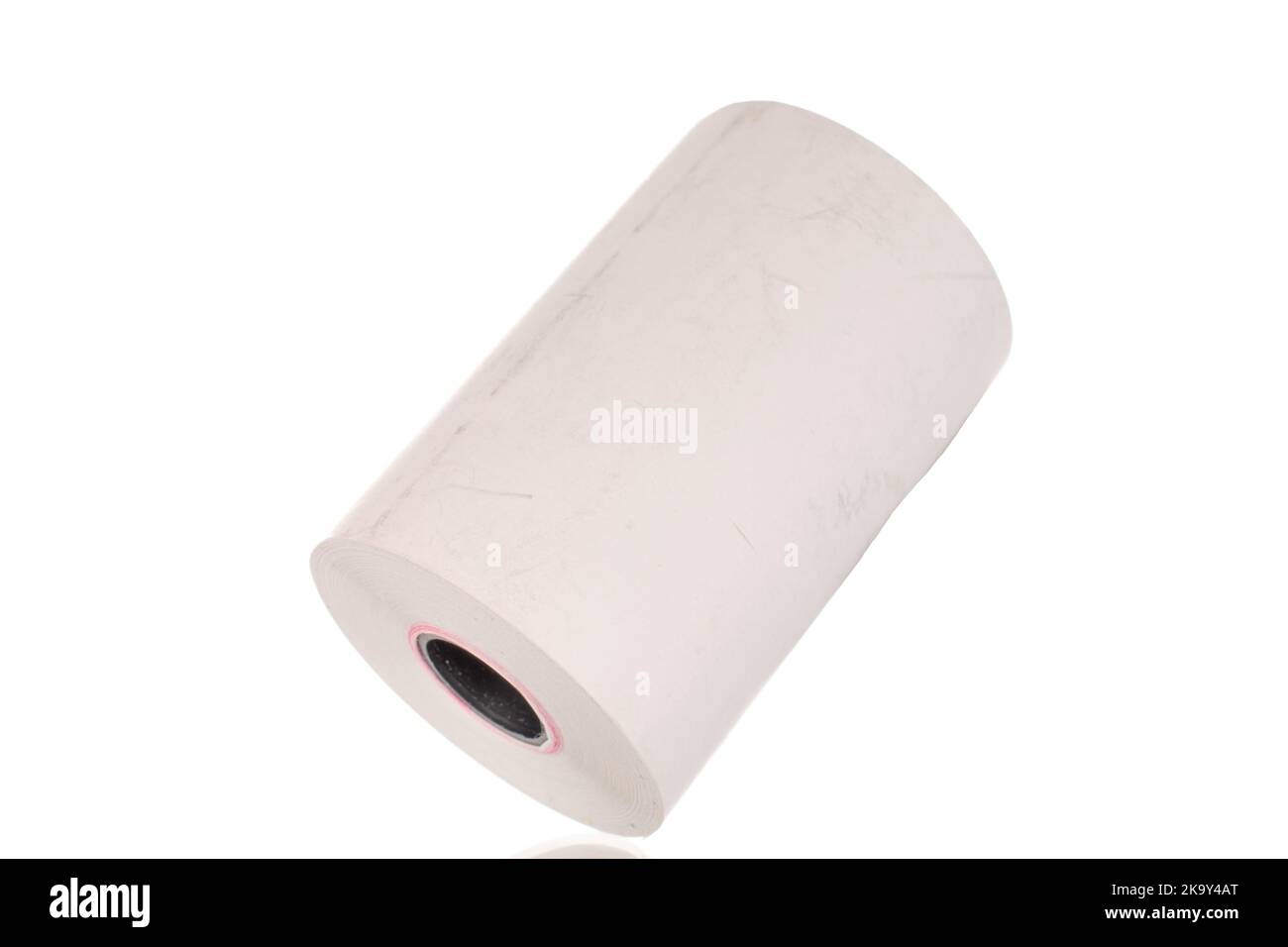 One paper cash register tape, closeup isolated on white Stock Photo