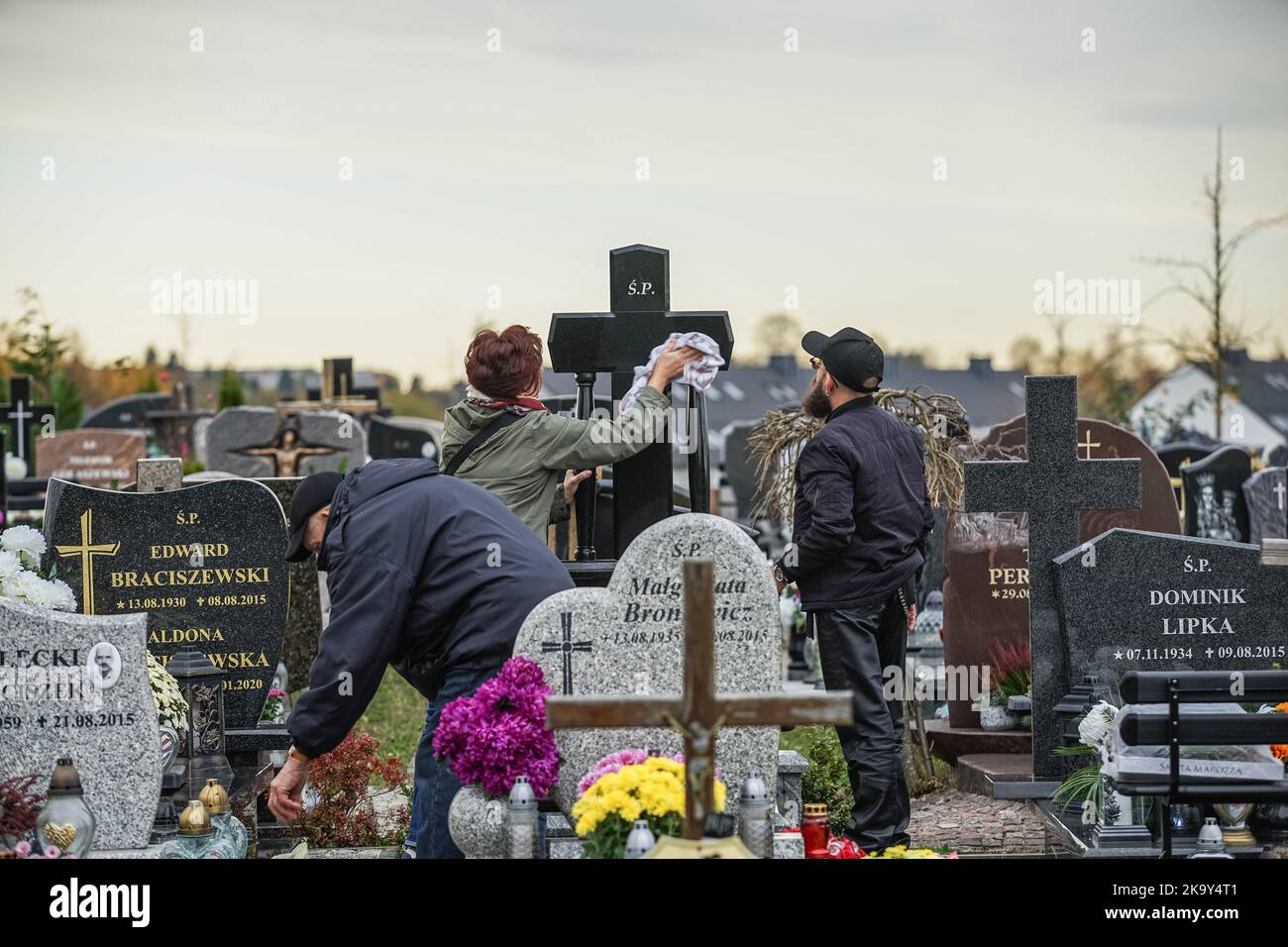 Gdansk, Poland 30th, Oct. 2022 People visiting graves of their