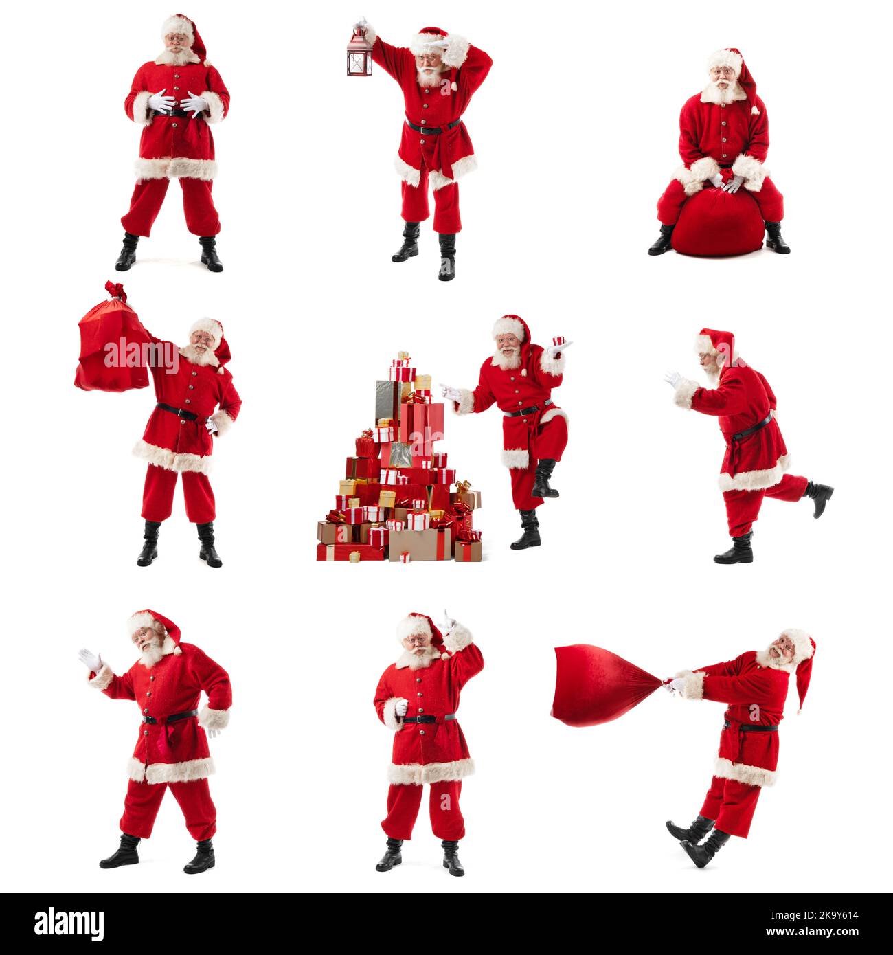 Santa Claus full length portraits set collection isolated on white ...