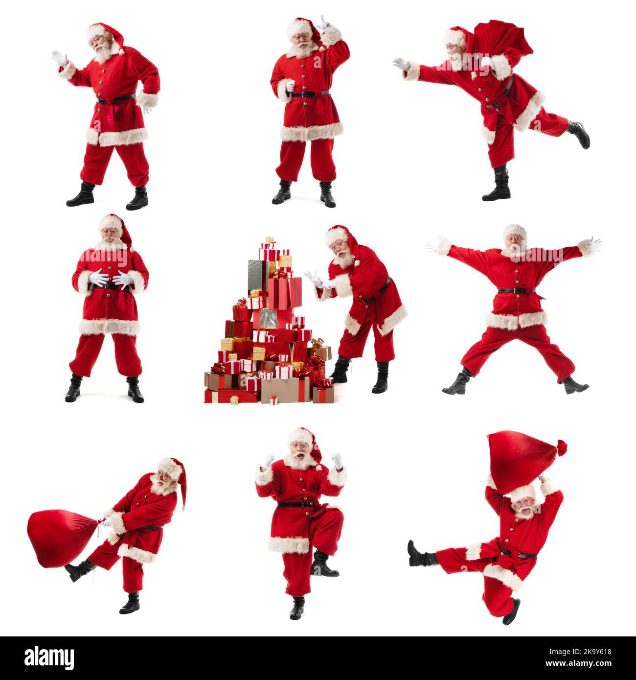 Santa Claus full length portraits set collection isolated on white ...