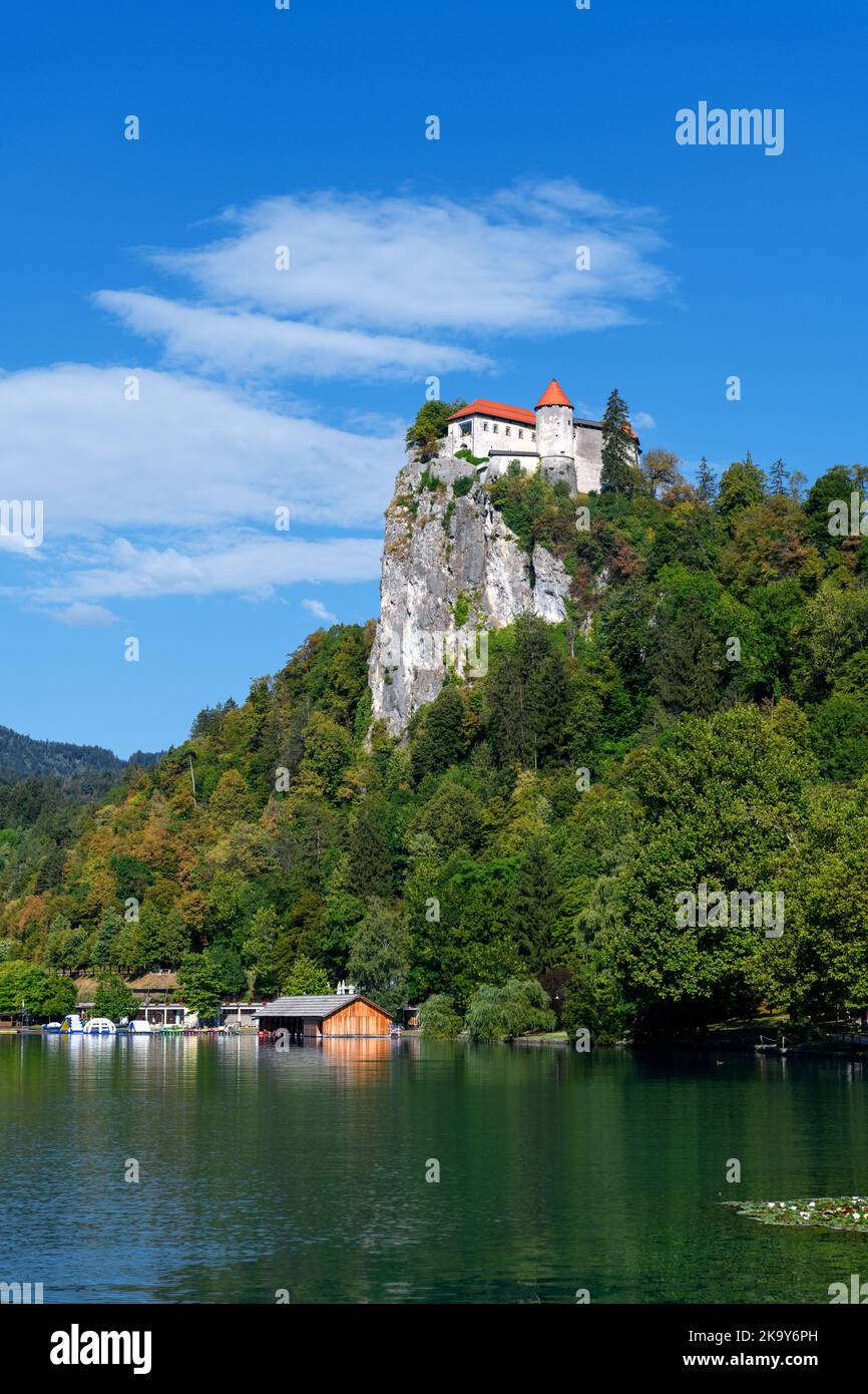 Bled Castle from the  town of Bled, Lake Bled, Slovenia Stock Photo