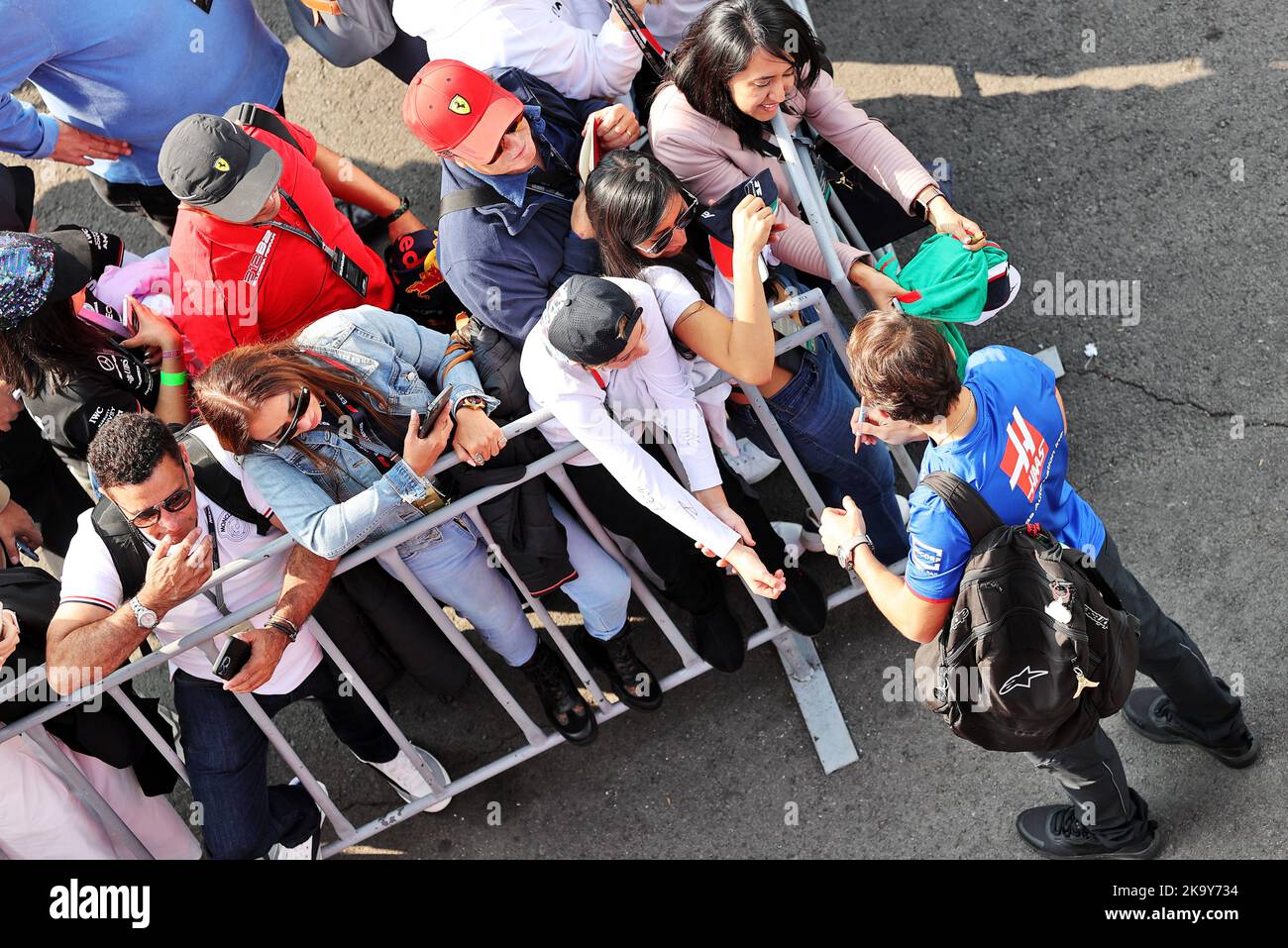 Pietro Fittipaldi (BRA) Haas F1 Team Reserve Driver with fans. Mexican Grand Prix, Sunday 30th October 2022. Mexico City, Mexico. Stock Photo