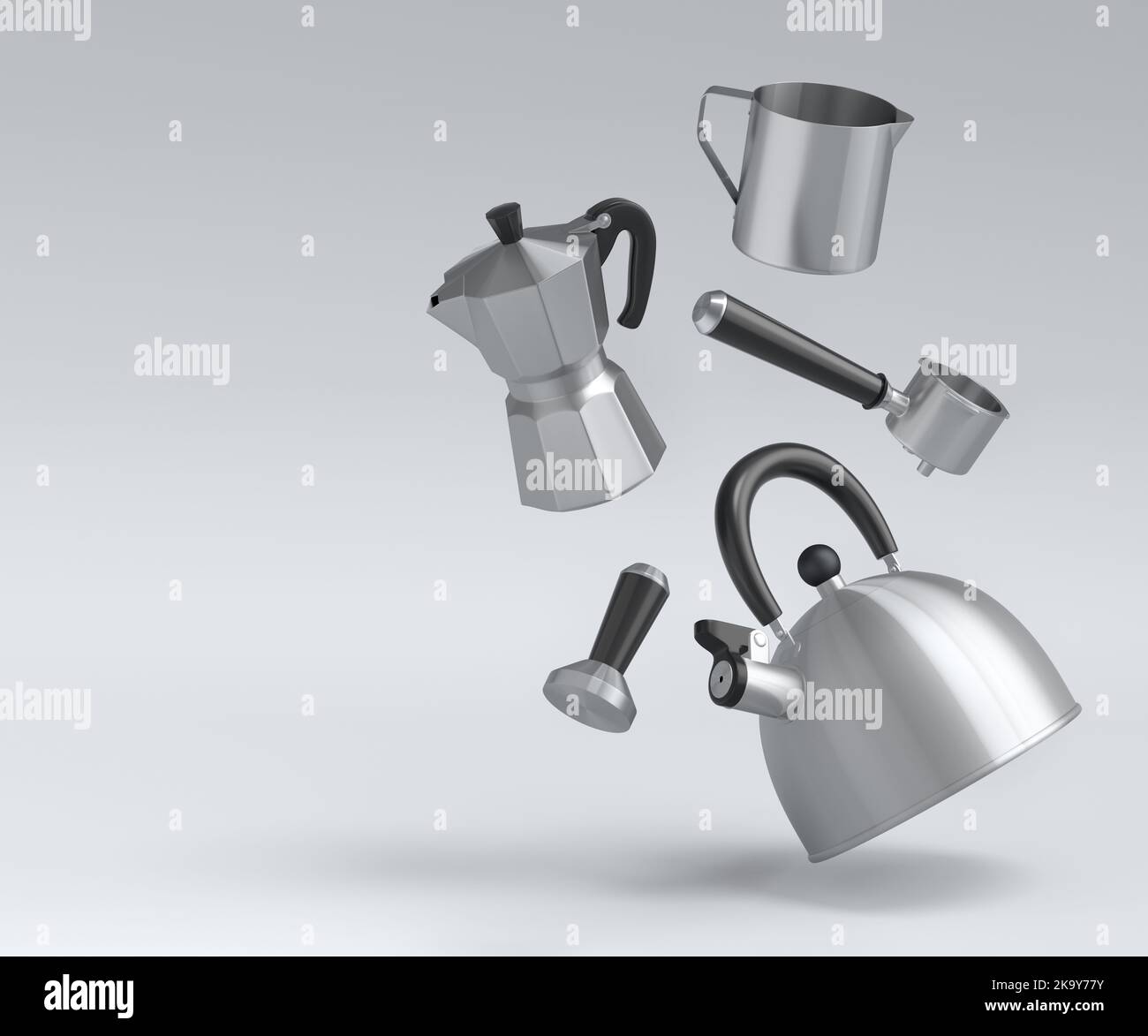 Espresso coffee machine, kettle with horn and geyser coffee maker for