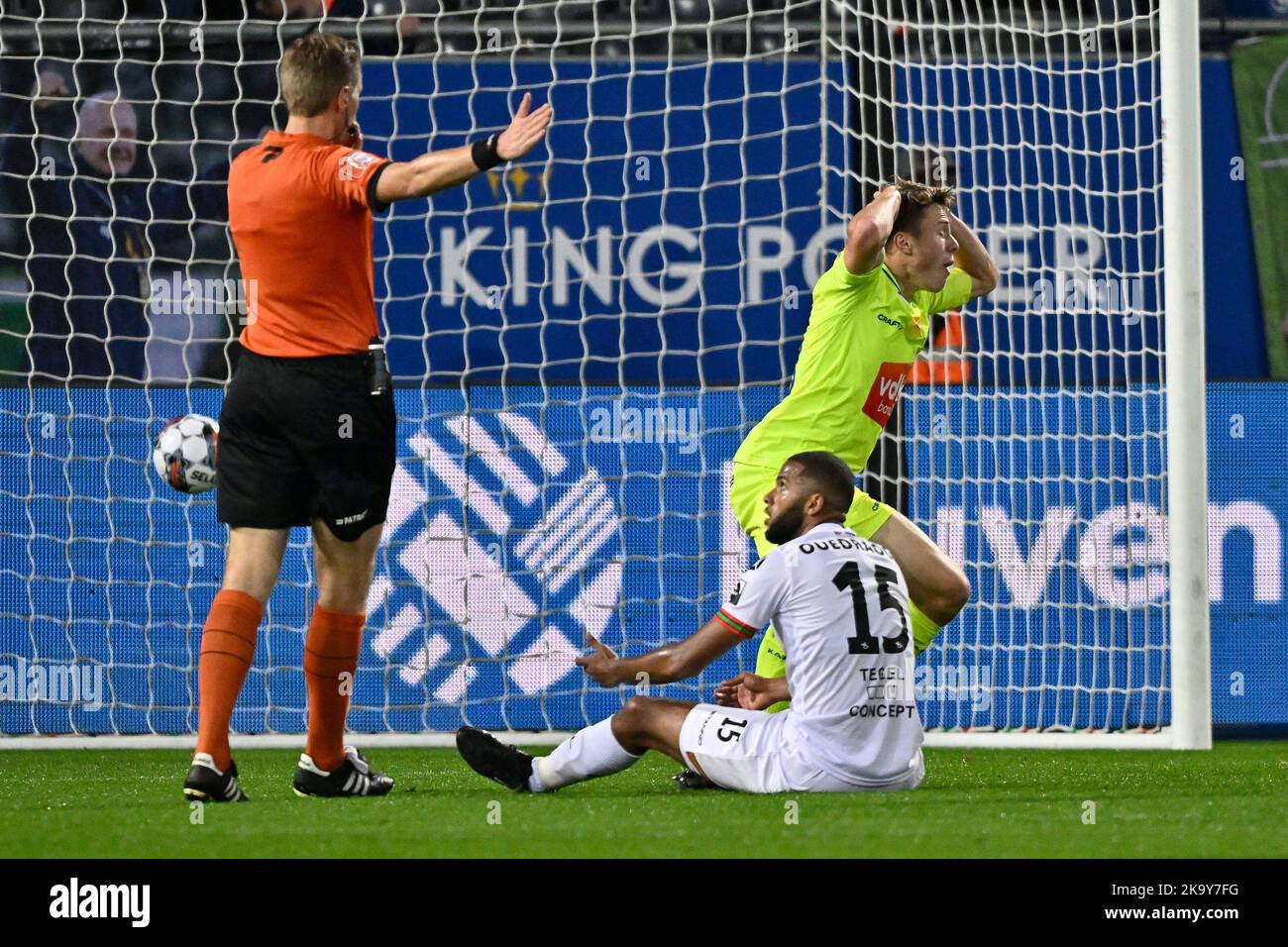 Gent's Matisse Samoise reacts during a soccer match between Oud