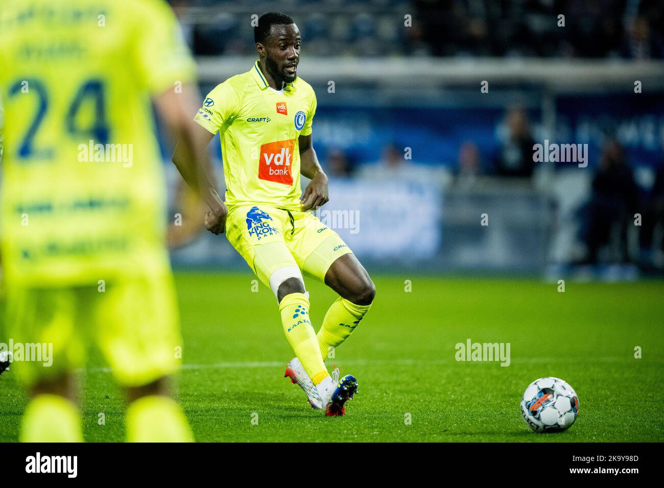 Gent's Elisha Owusu pictured in action during a soccer match between