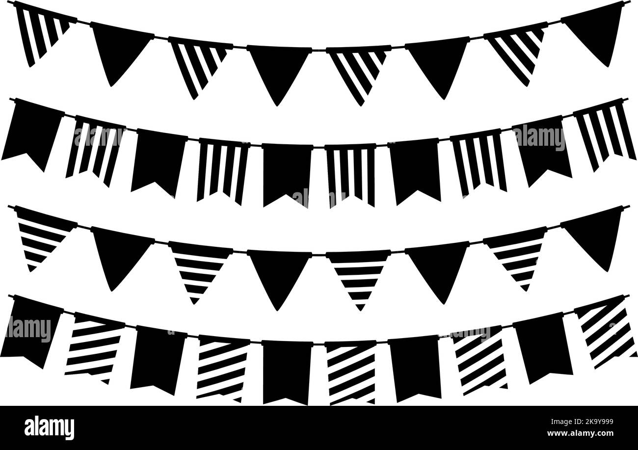 Black bunting silhouette set. Holiday flag garland collection. Black pennants chains. Flags decoration for party and celebration. Vector Stock Vector