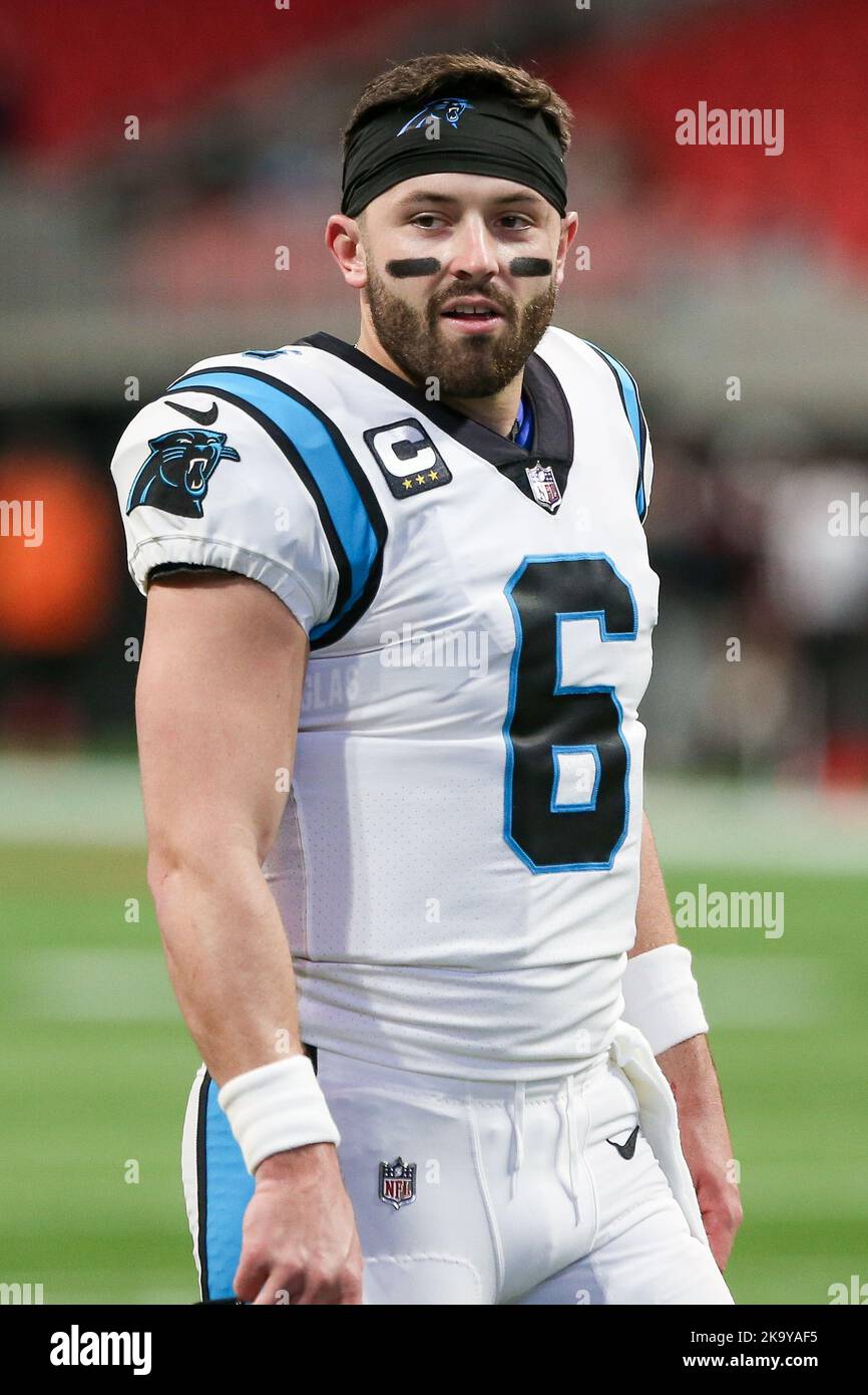 Carolina Panthers quarterback Baker Mayfield warms up before an NFL  football game against the Arizona Cardinals in Charlotte, N.C., Sunday,  Oct. 2, 2022. (AP Photo/Nell Redmond Stock Photo - Alamy