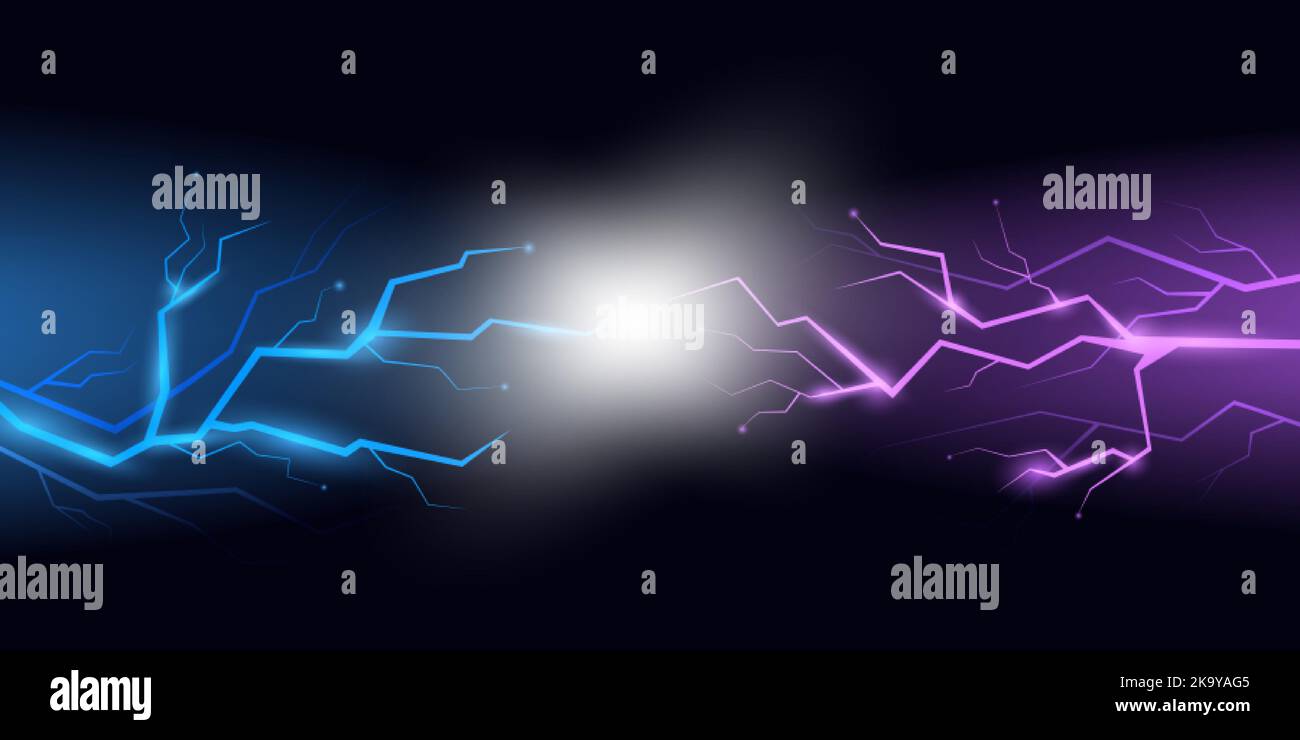 Thunderbolt background. Blue lightning effect, flash electric energy