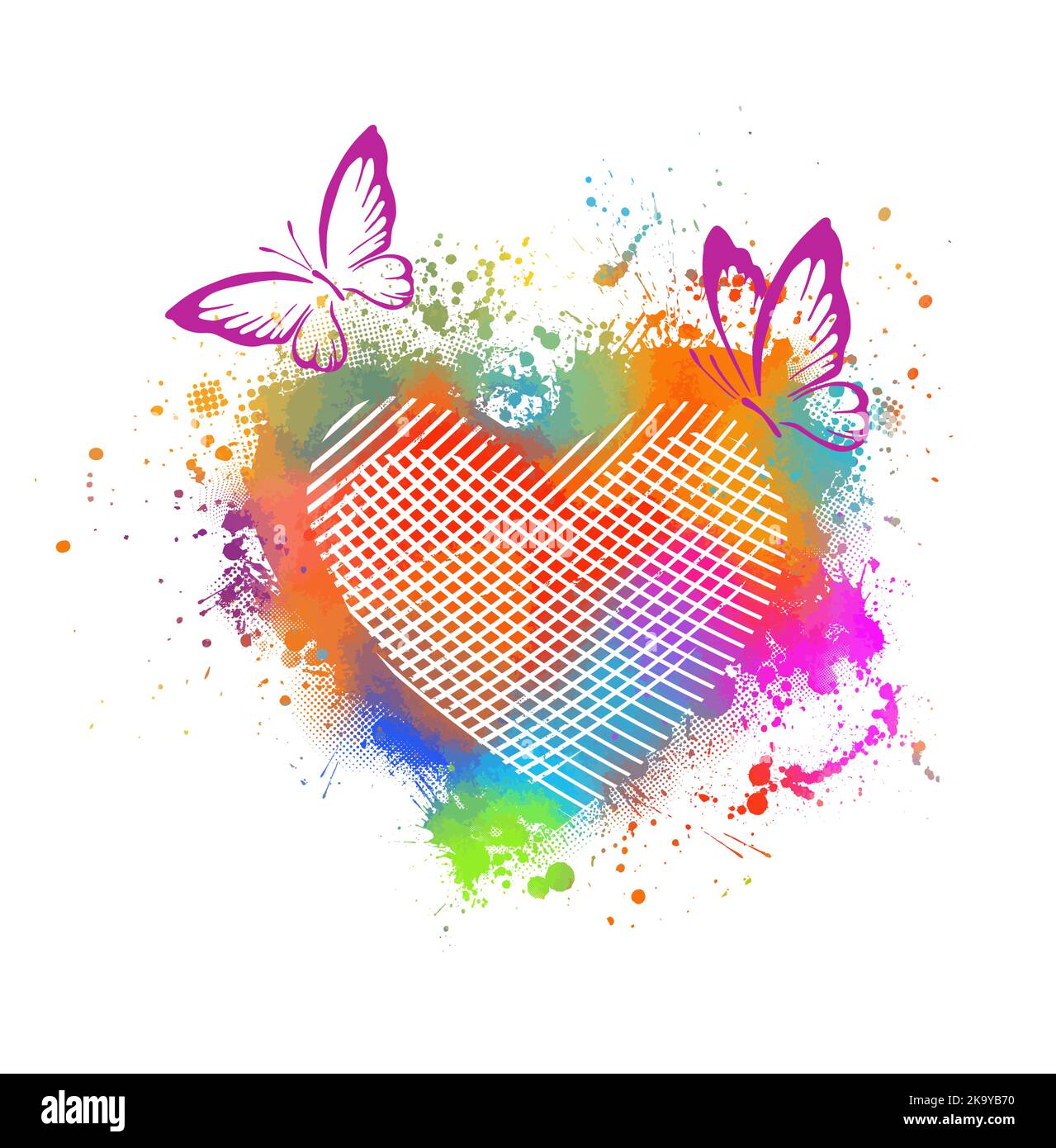 Heart made of colored blots with butterflies. Vector illustration, vector card, perfect for valentine's day Stock Vector