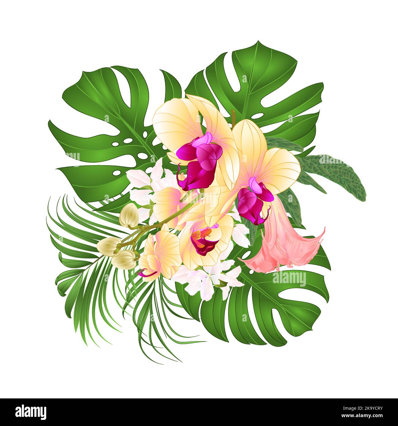 Bouquet with tropical flowers floral arrangement, with beautiful yellow ...