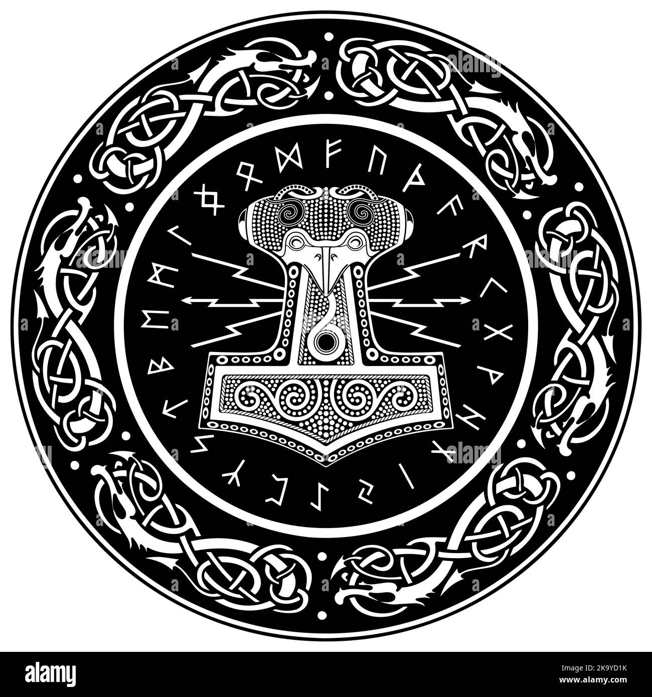 Thor's hammer Mjollnir and the Scandinavian ornament Stock Vector