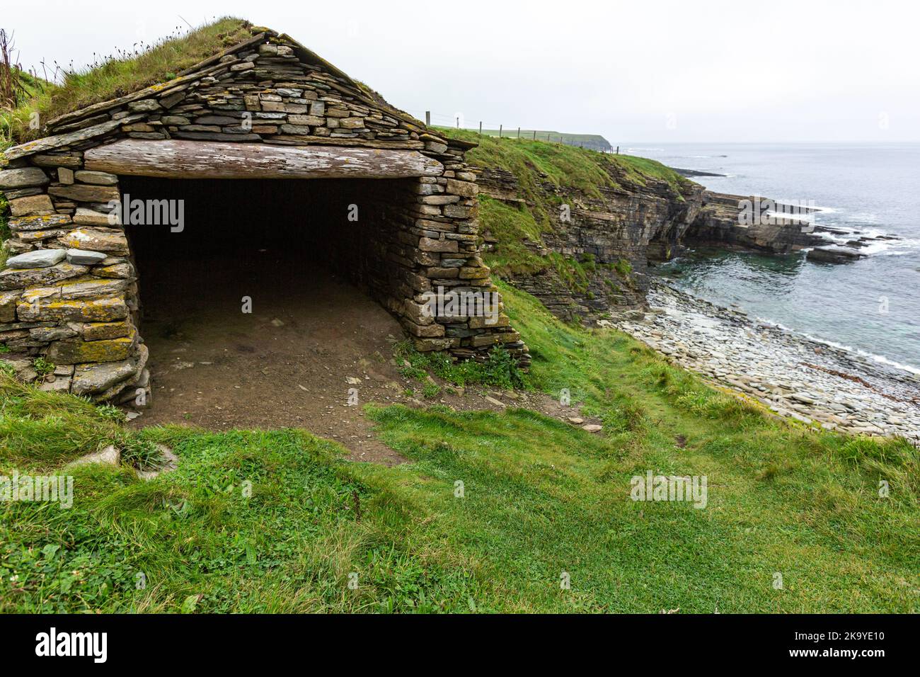 Sand Geo, Fisherman's Huts, Mainland, Orkney island, Scotland, UK Stock Photo