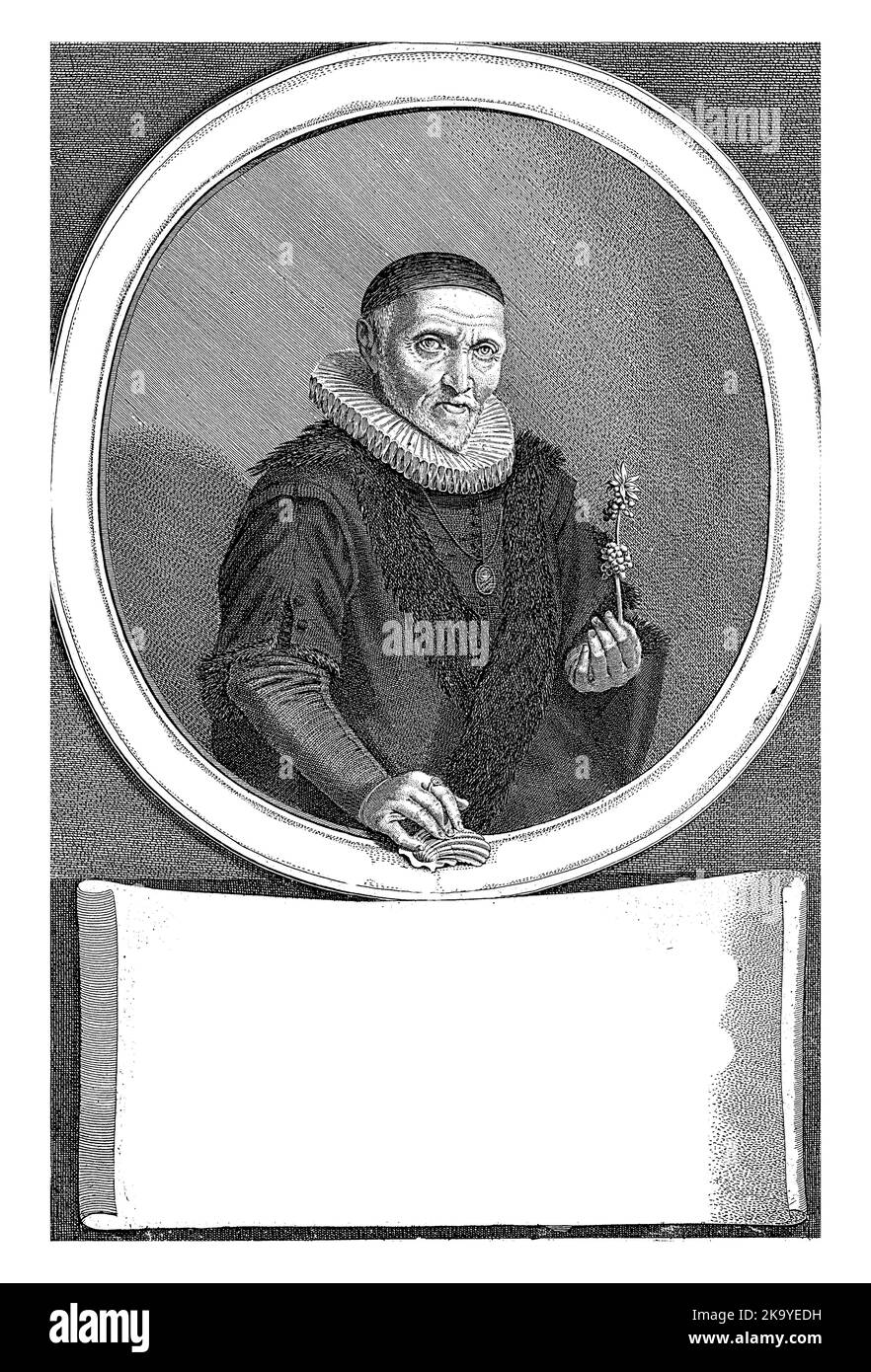 Portrait of Bernard Paludanus, Jan van de Velde (II), after Hendrik Gerritsz. Pot, 1629 Bernard Paludanus, physician and collector, aged 80. A branch Stock Photo