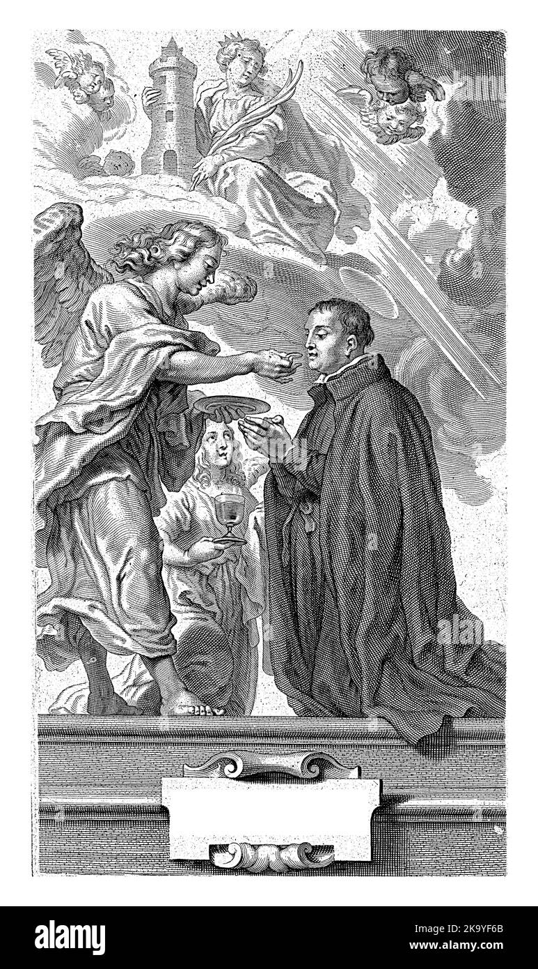 Communion of St. Stanislaus Kostka with an angel, Cornelis Galle, after