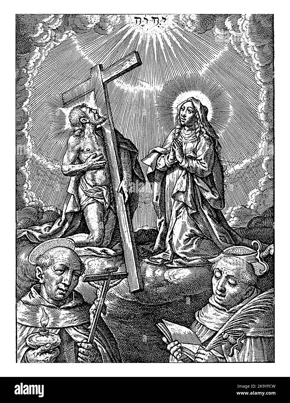 Christ and Mary Kneeling on the Clouds, Hieronymus Wierix, 1563 - 1619