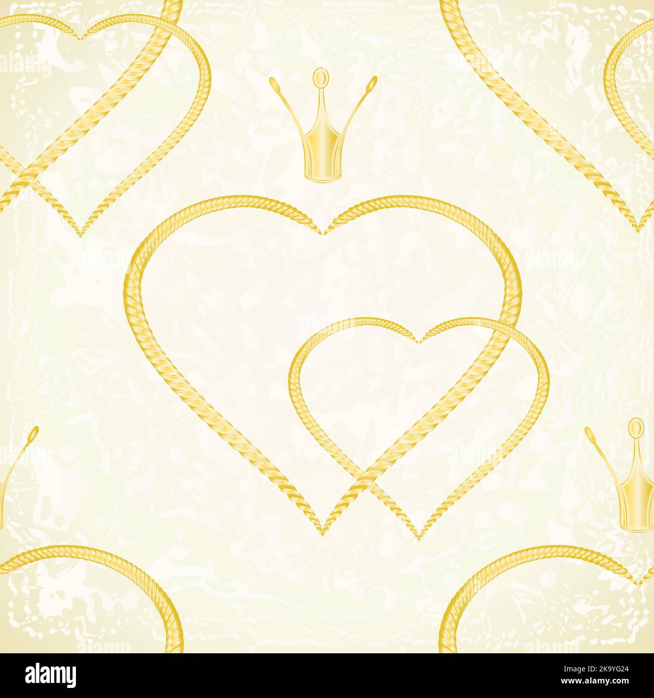 Seamless texture golden hearts with a crown vector Stock Vector