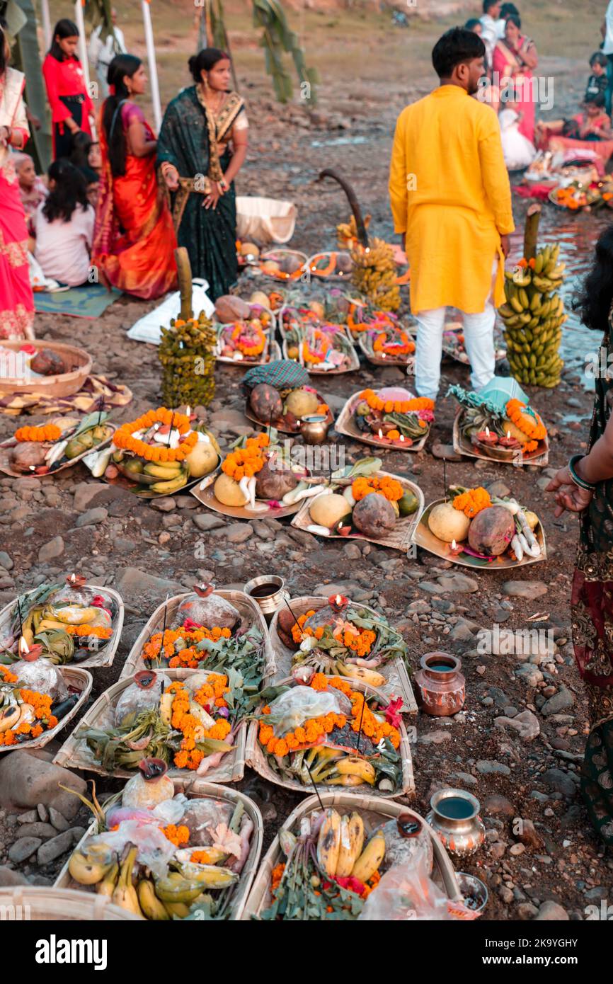 Jamshedpur, India. 30th Oct, 2022. Devotees offering prayers to God ...