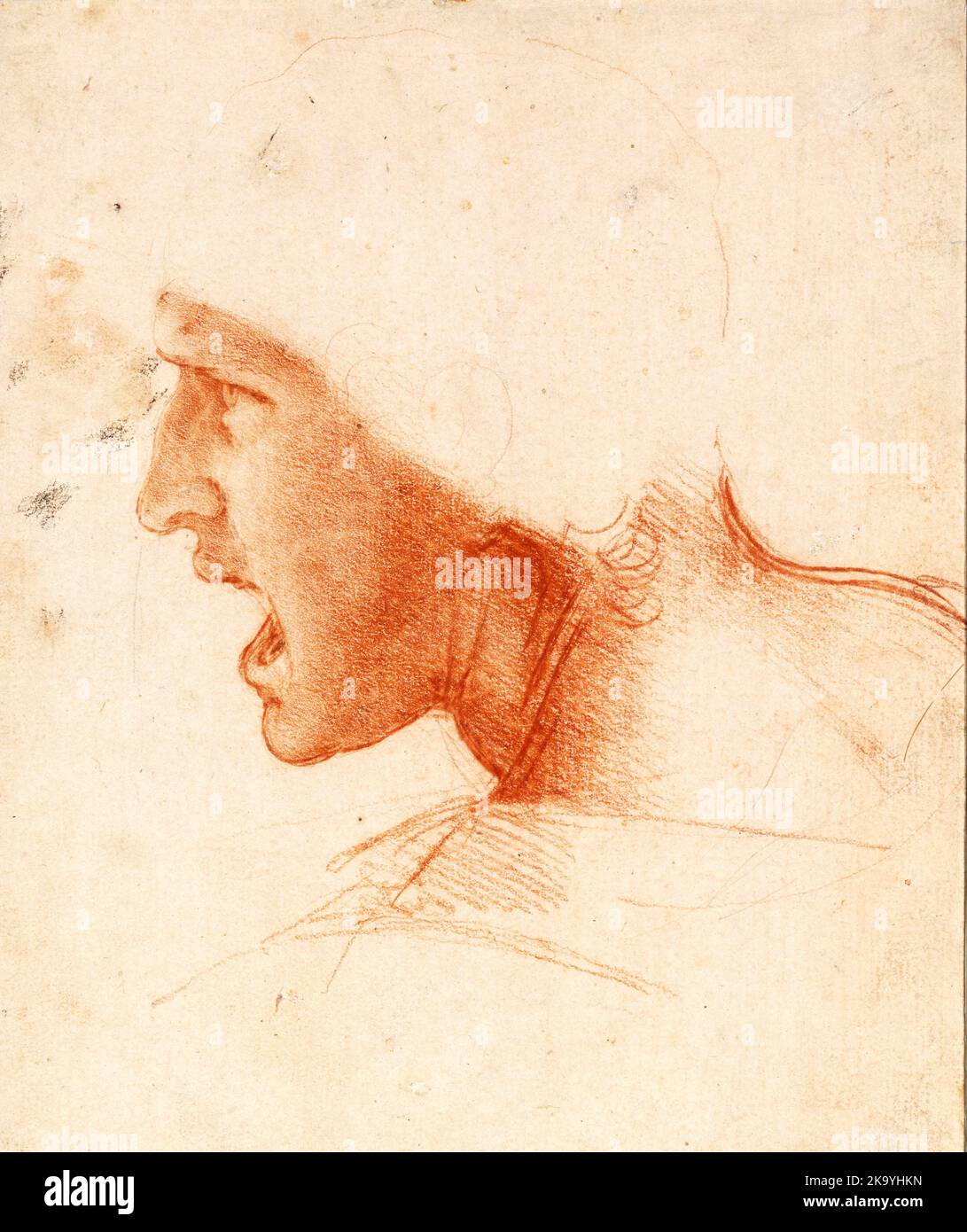 Study of a Warrior’s Head for the Battle of Anghiari. By Leonardo da Vinci Stock Photo