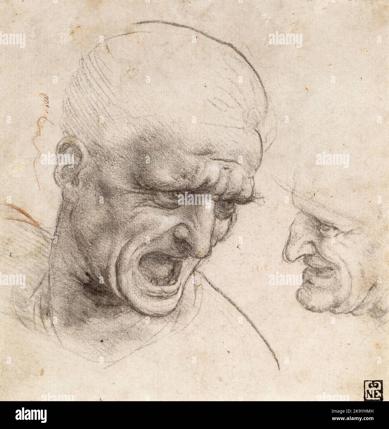 Study of Two Warriors’ Heads for The Battle of Anghiari (c. 1504–5) by Leonardo da Vinci Stock Photo