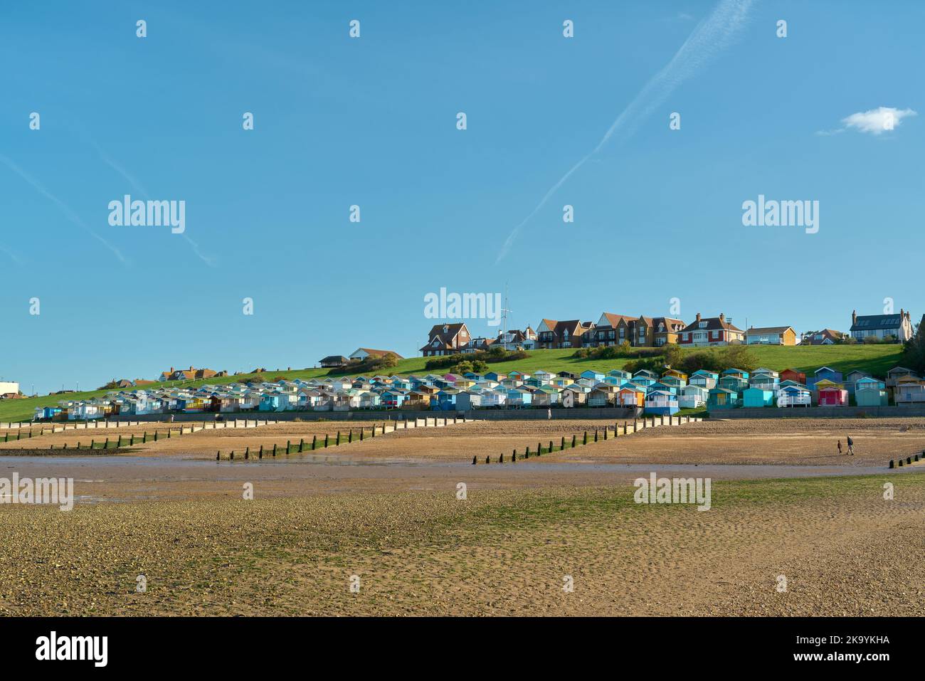 Whitstable, Kent, UK - October 6 2022 - Tankerton Bay Beach Huts Stock Photo