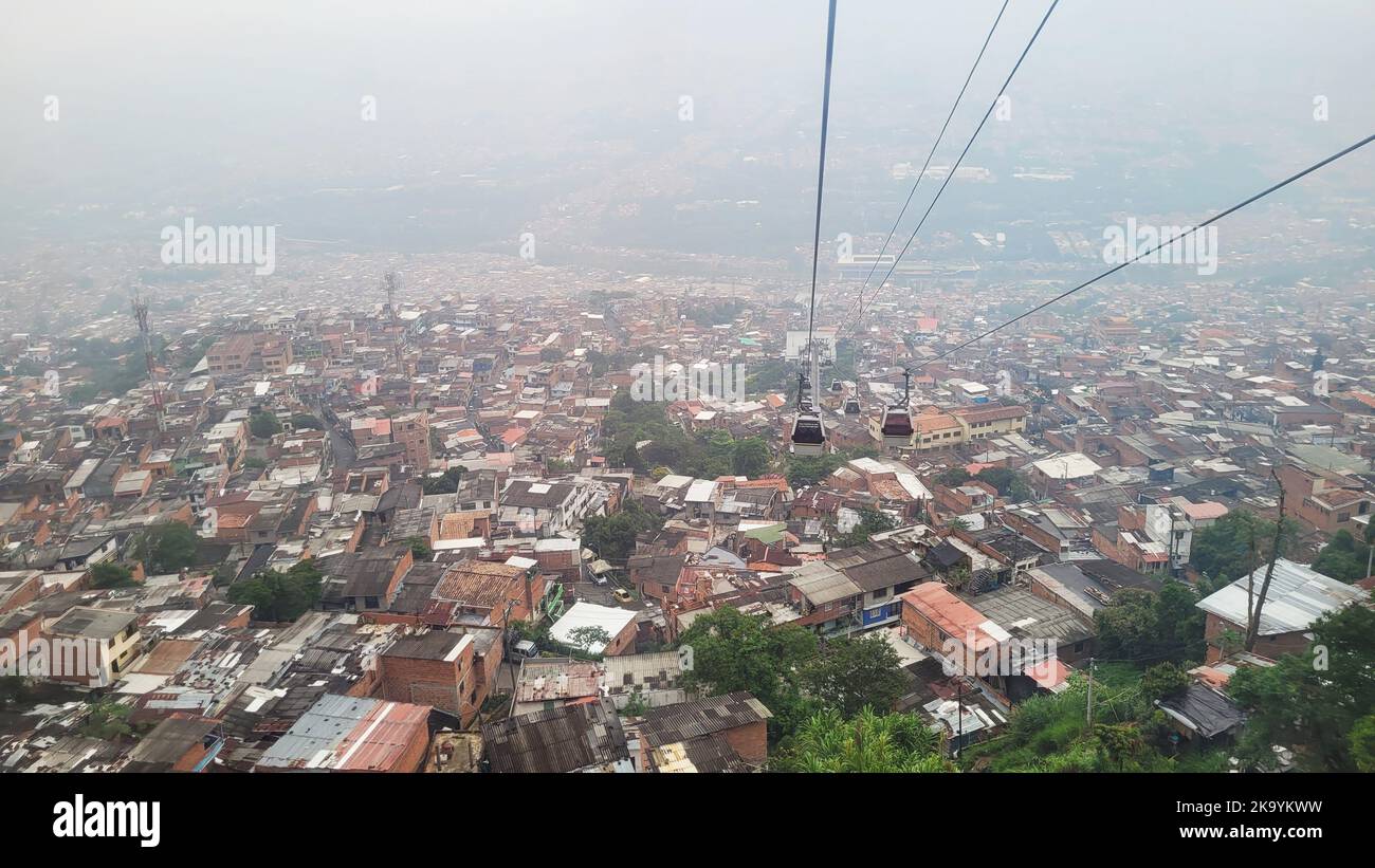 Aerial view from cable car of the comunas of Medellin in Colombia, South America Stock Photo