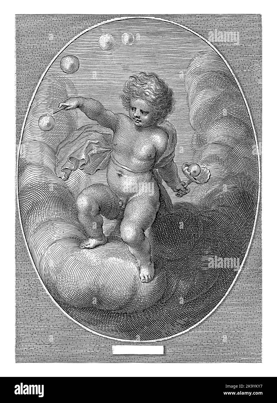 Element of air as a child blowing bubbles on a cloud Stock Photo