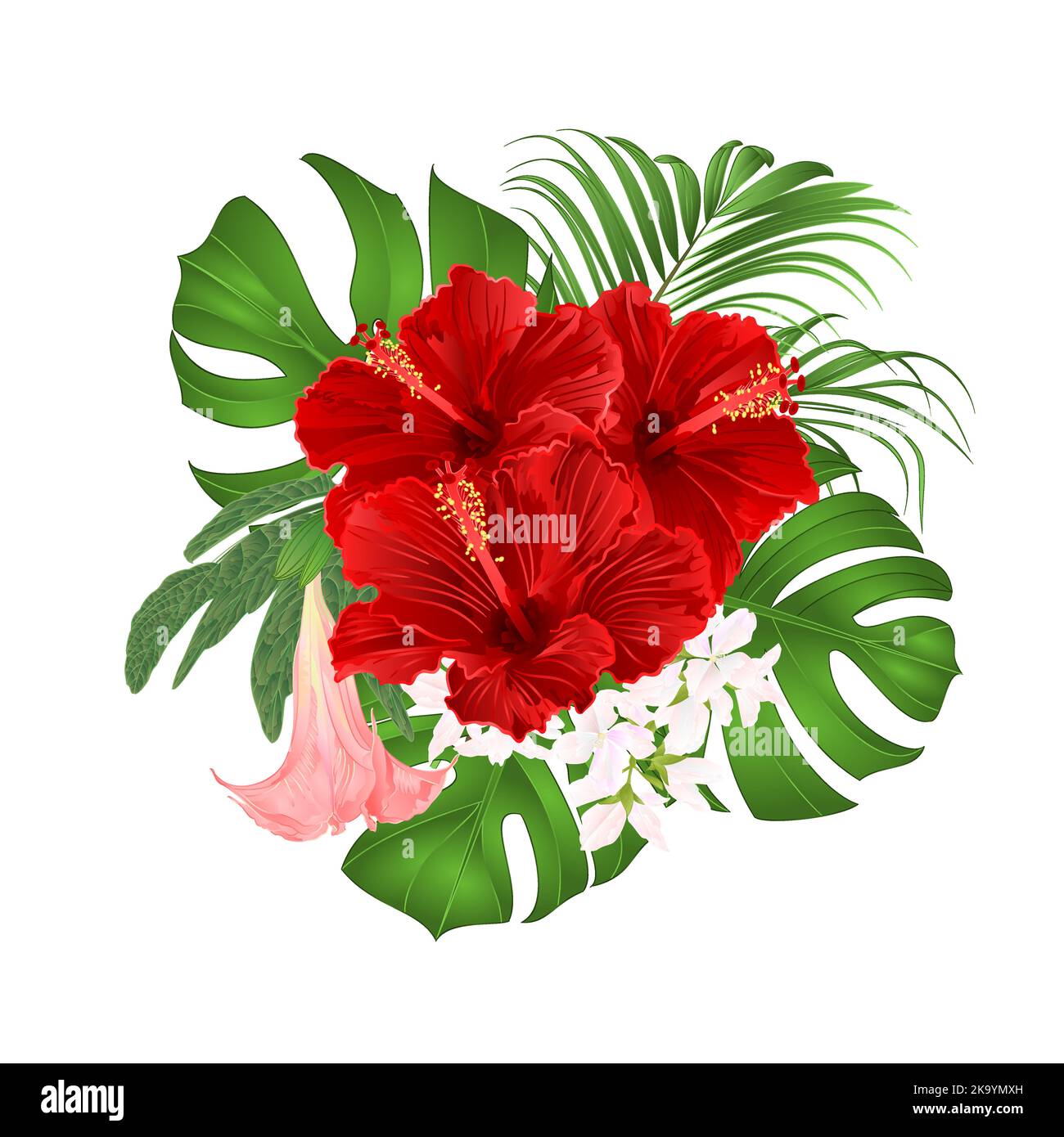 Bouquet with tropical flowers floral arrangement, with beautiful red ...