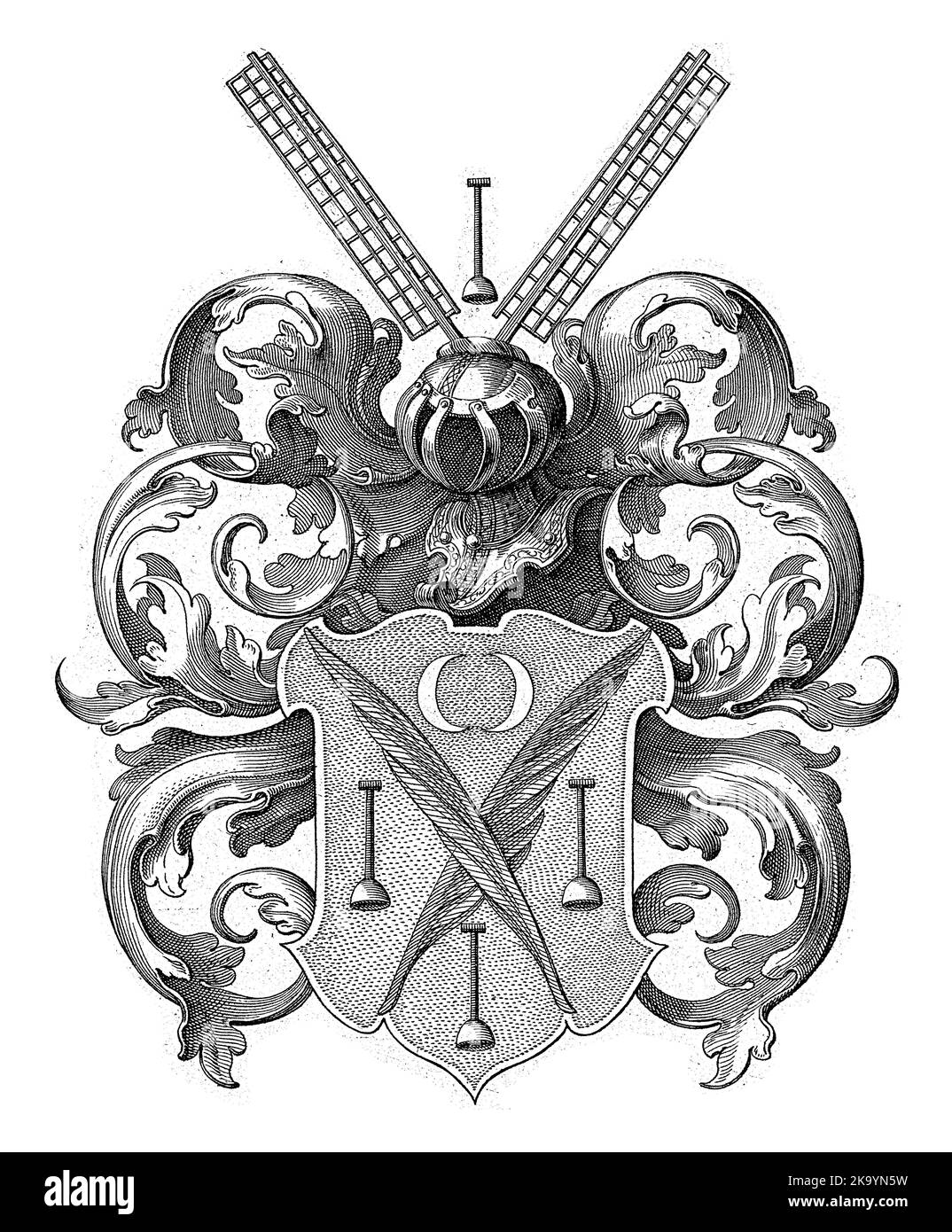 The coat of arms with two intersecting palm branches, surrounded by