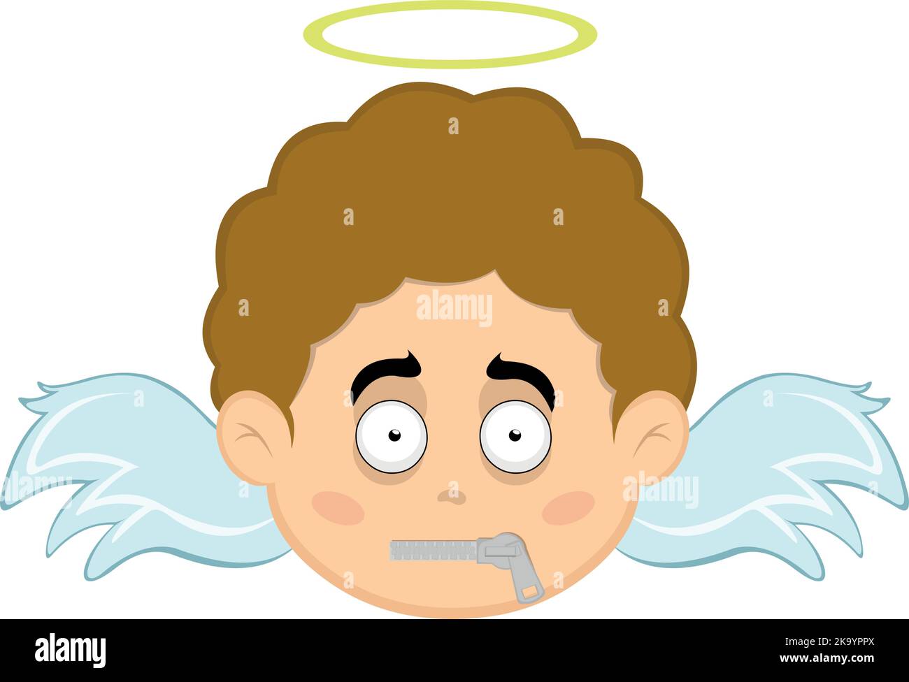 Vector illustration of a boy angel cartoon with a mouth celled with a zipper Stock Vector
