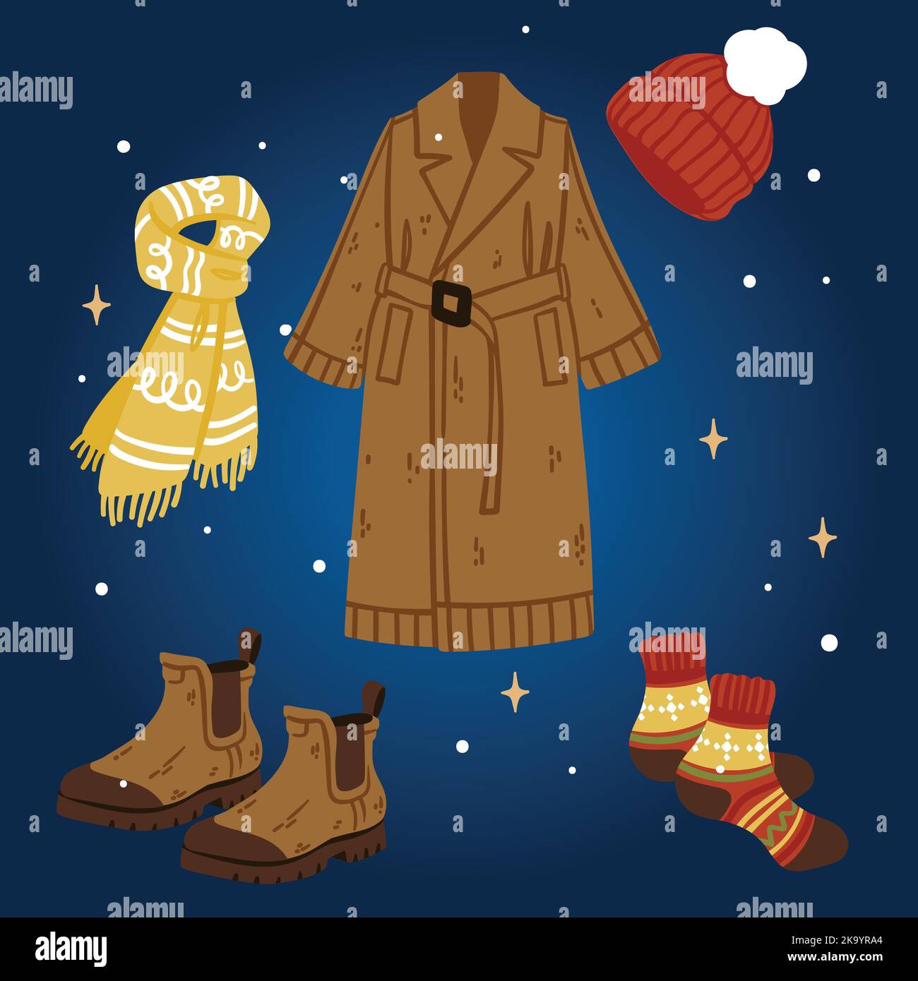 hand drawn flat winter clothes essentials collection vector design illustration Stock Vector
