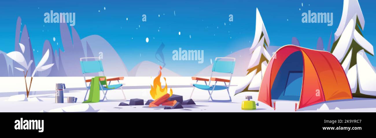 cartoon camping winter landscape vector design illustration Stock Vector