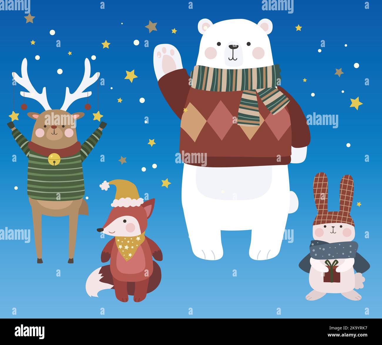 hand drawn flat winter animals collection vector design illustration Stock Vector