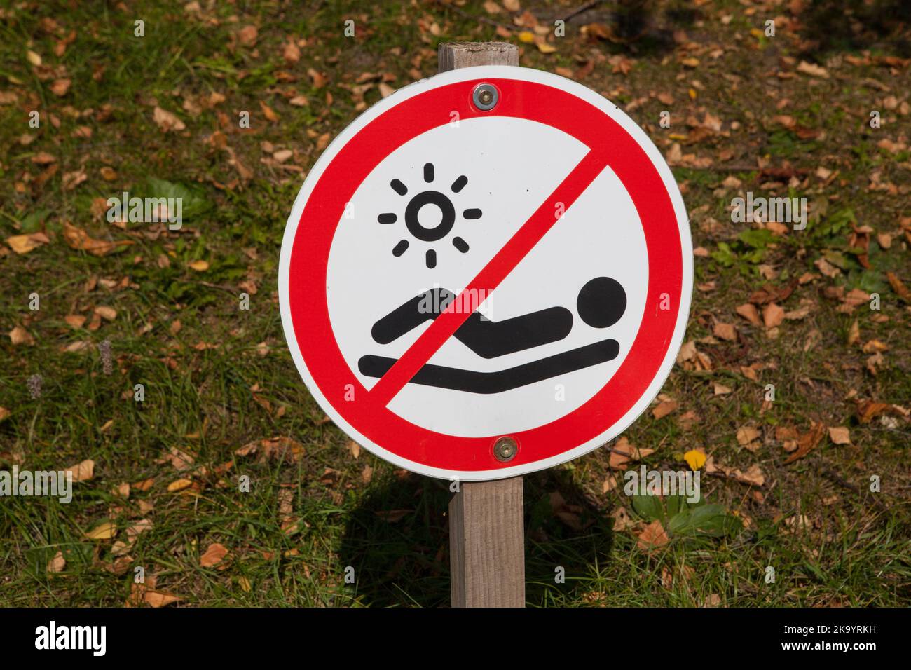 No sunbathing sign in Bled, Slovenia Stock Photo