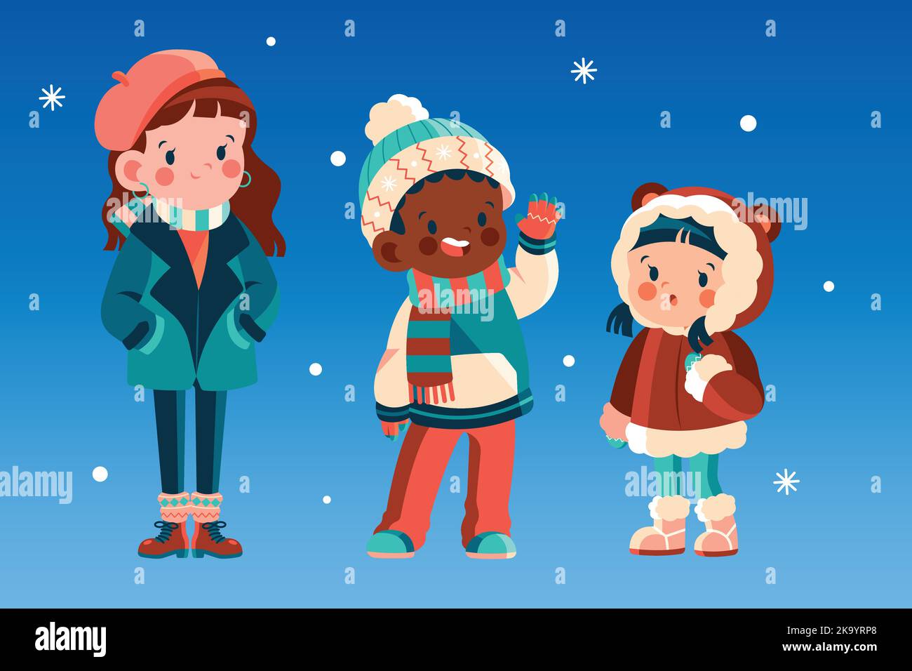 hand drawn flat winter people collection vector design illustration Stock Vector