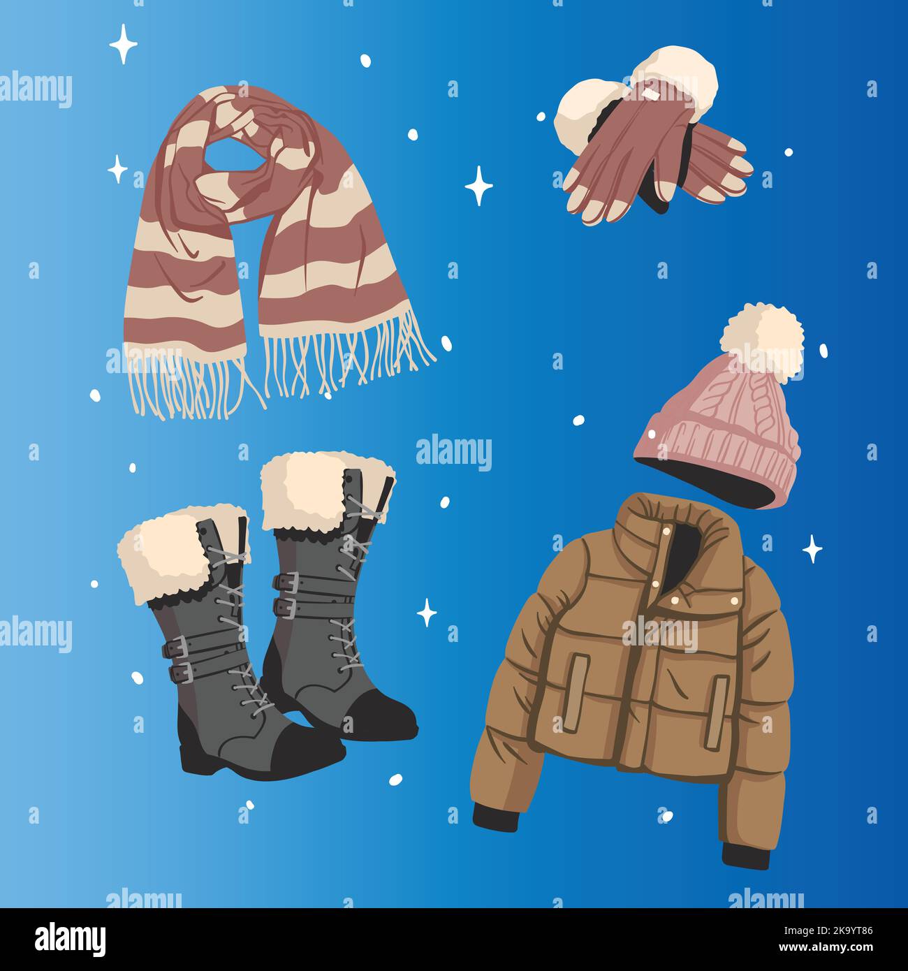 hand drawn flat winter clothes essentials collection vector design illustration Stock Vector