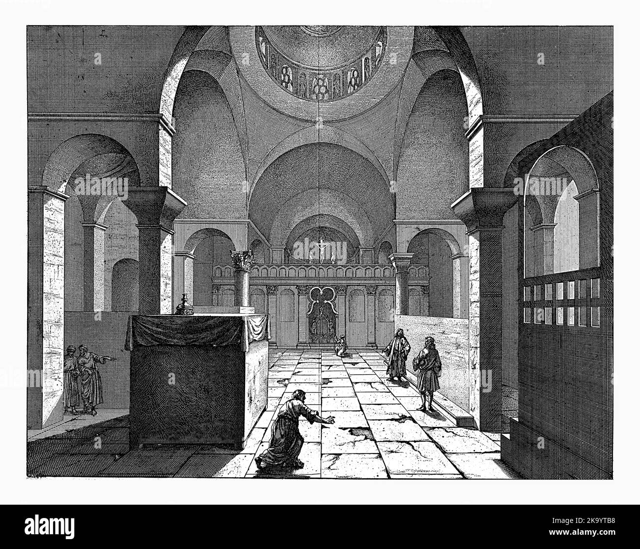 Interior of the Greek domed church in Chalcedon, Jan Luyken, 1698 Print numbered top right: 24. Stock Photo