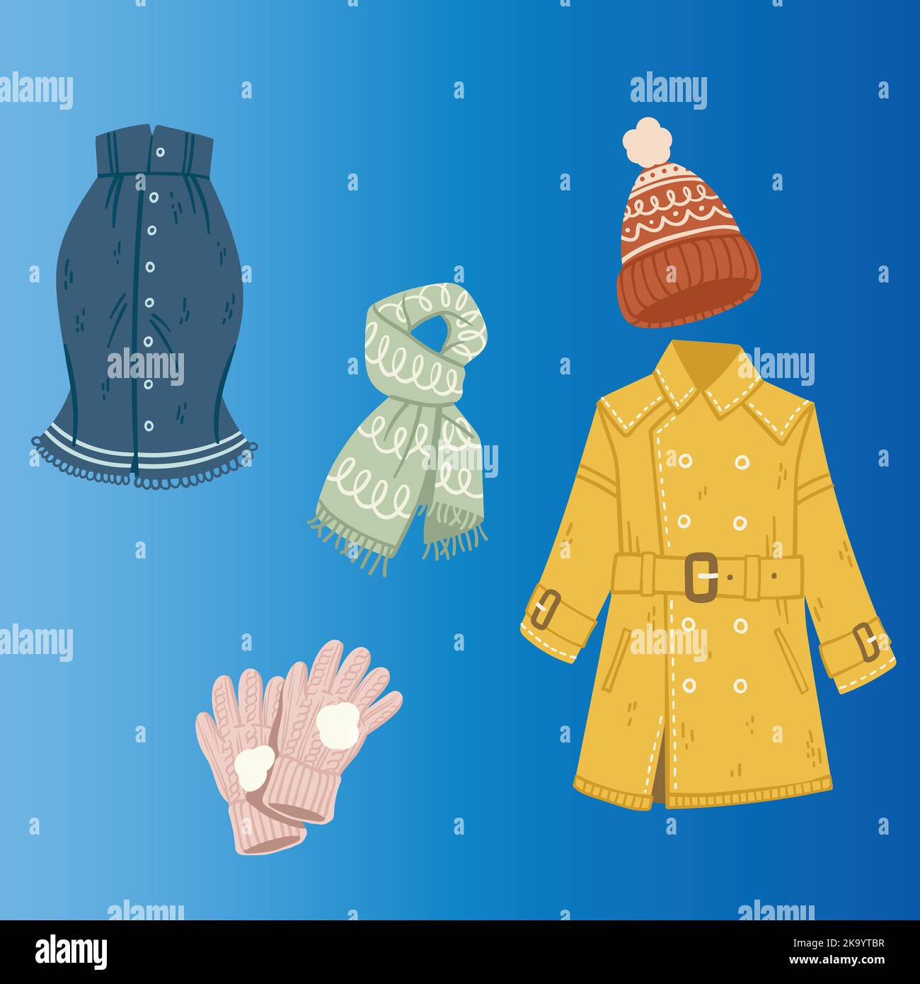 hand drawn flat winter clothes essentials collection vector design illustration Stock Vector