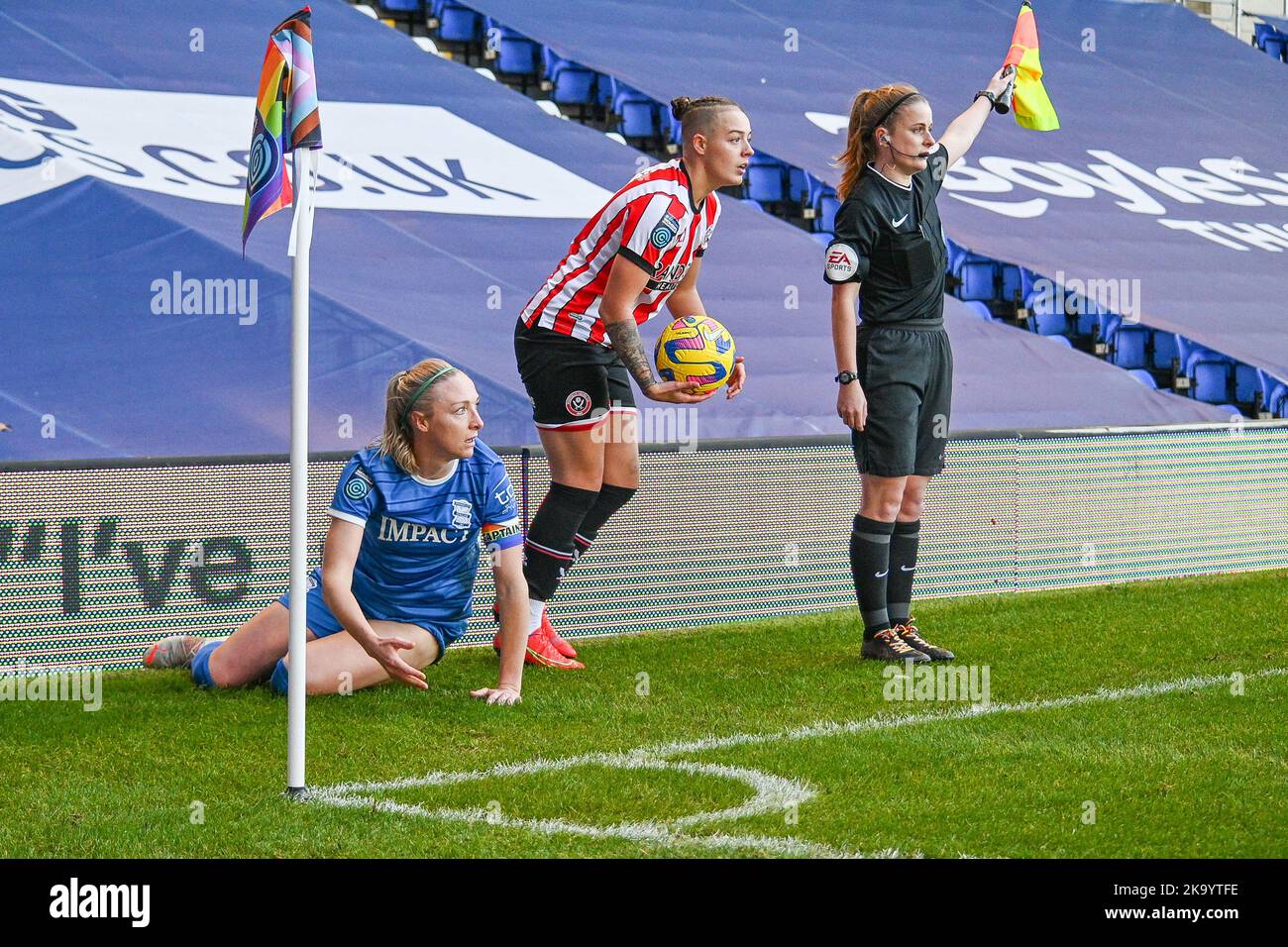 Louise Quinn (Birmingham no 4 ) wiped out by Naomi Hartley of Sheff Utd during Women's Championship match WSL2 between Birmingham City & Sheffield United (Karl Newton/SPP (Sport Press Photo)) Credit: SPP Sport Press Photo. /Alamy Live News Stock Photo