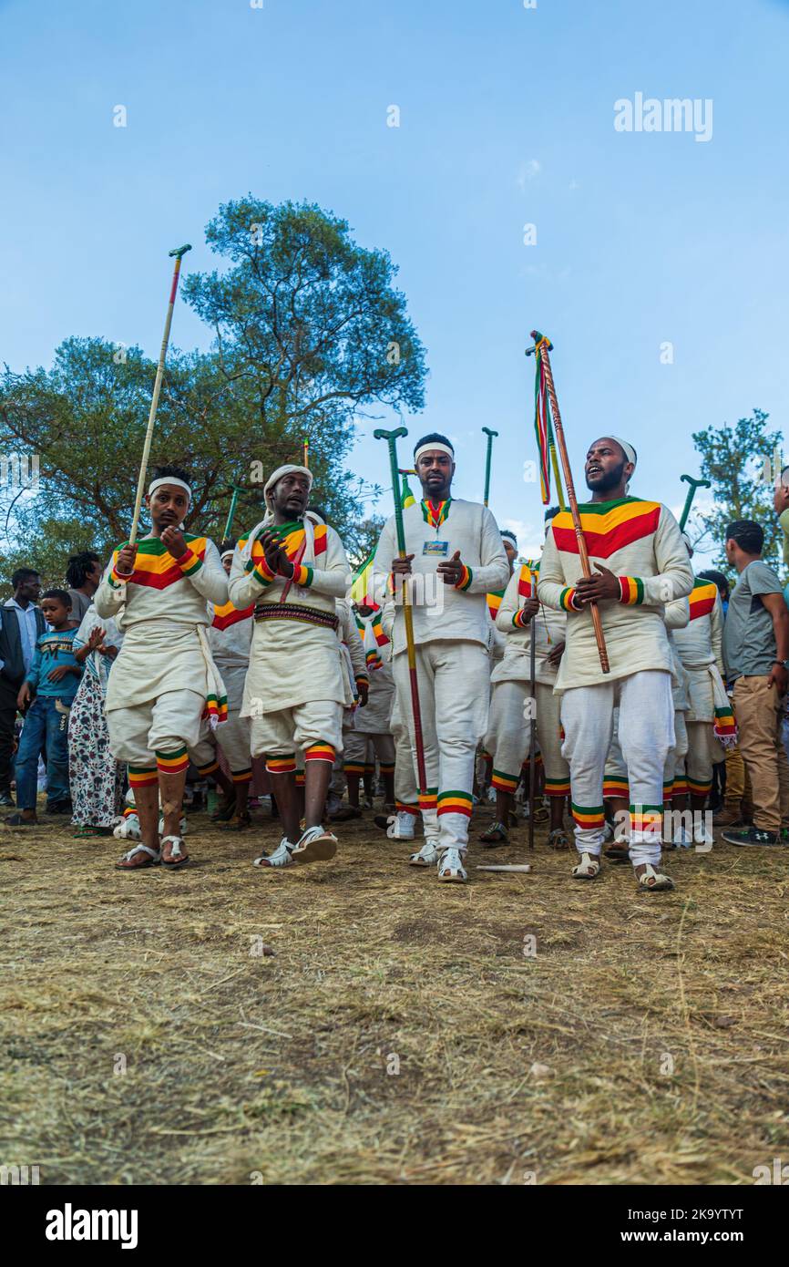 GONDAR, ETHIOPIA, JANUARY 18 2019: People dressed in traditional attire