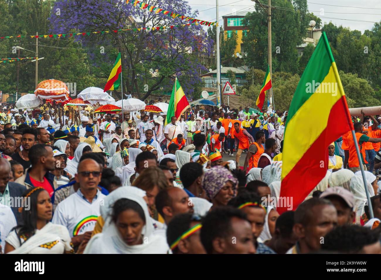 GONDAR, ETHIOPIA, JANUARY 18 2019: People dressed in traditional attire