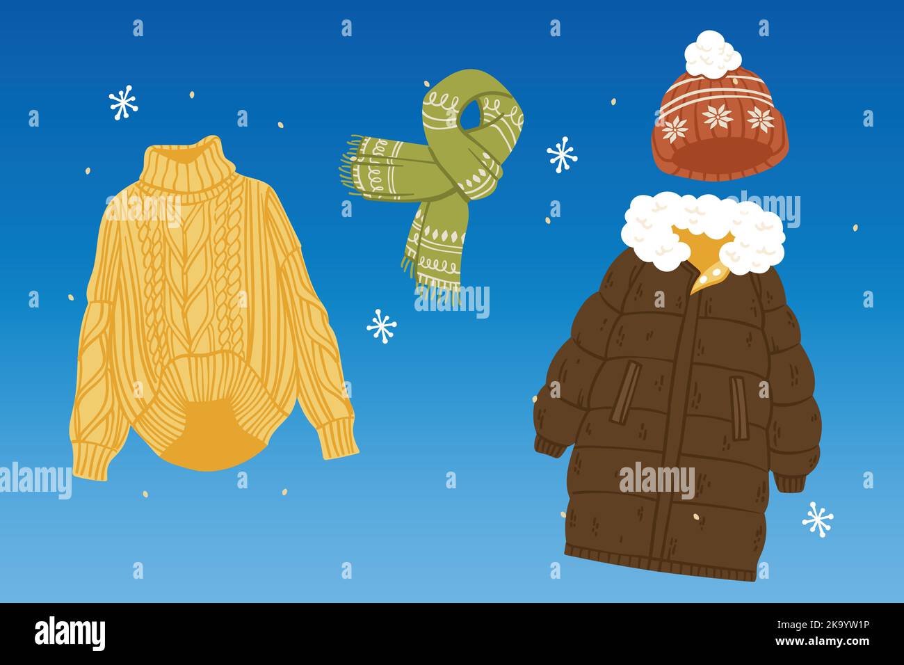 hand drawn flat winter clothes essentials collection vector design illustration Stock Vector