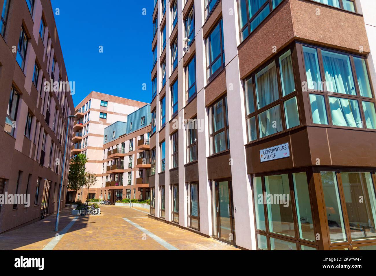 Residential new builds at Copperworks Wharf, Sugar House Island, London, UK Stock Photo