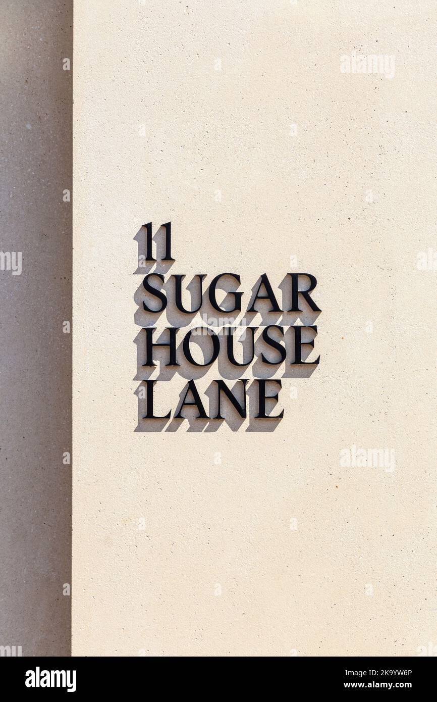 Sign on an apartment block on Sugar House Island, London, UK Stock Photo