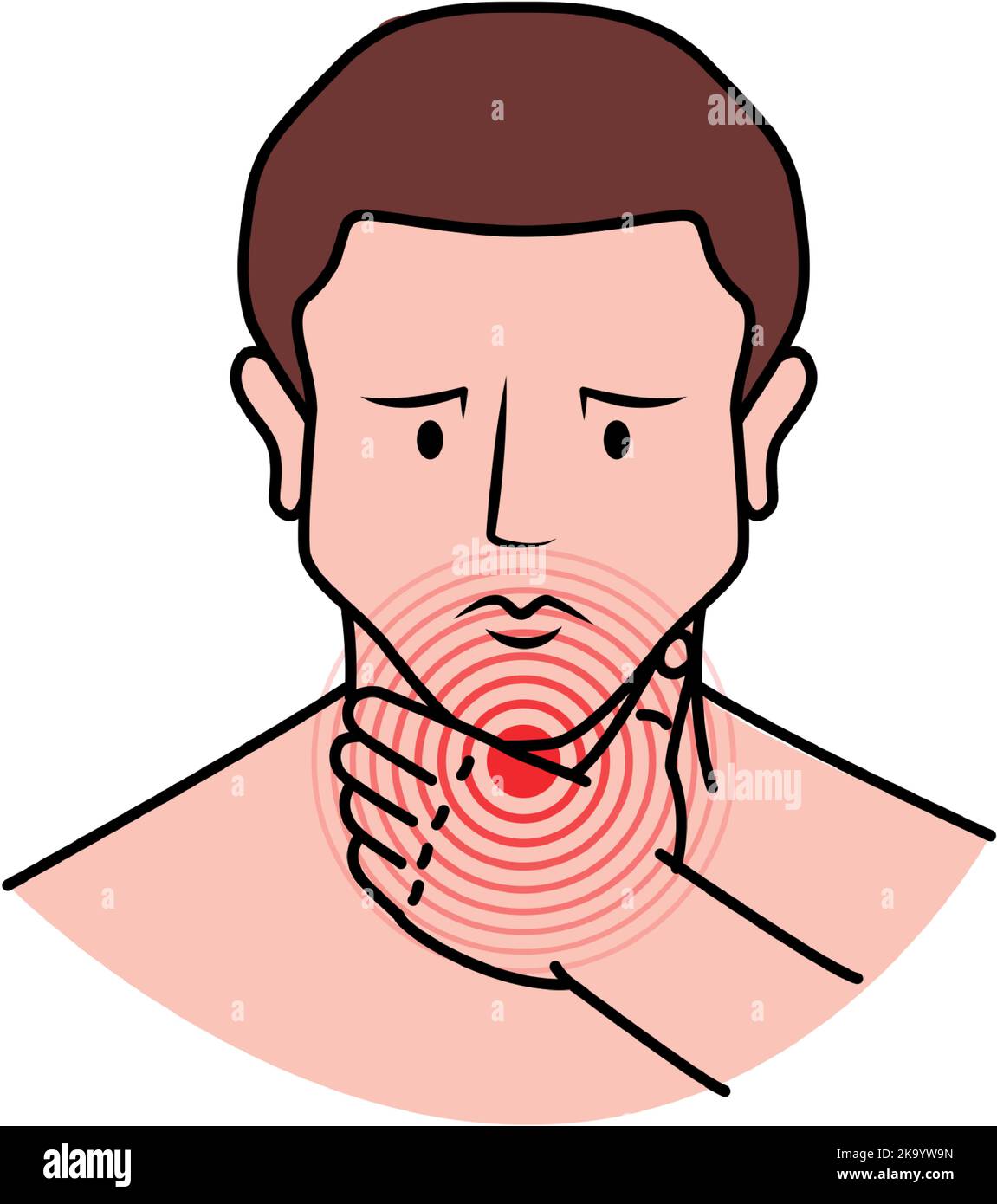 Pain in the human throat. Pain in human body. Human sore throat. Vector